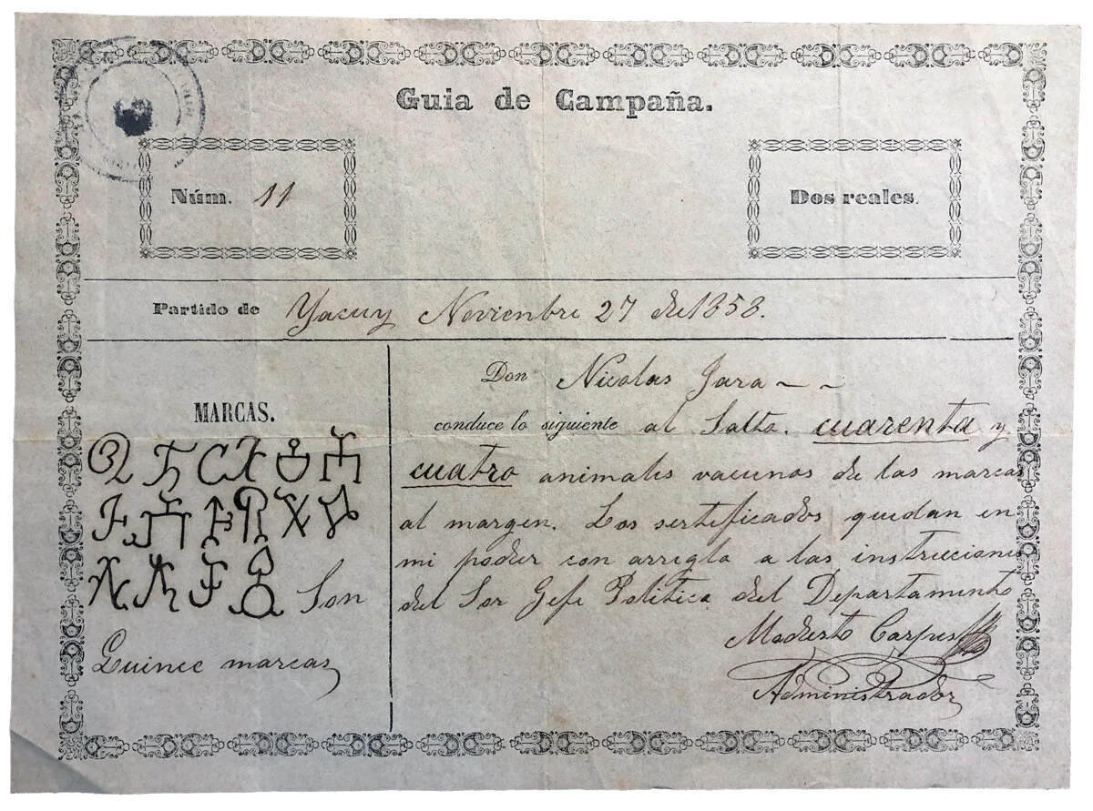 Registro de marca de ganado Cattle trademark registration 1858