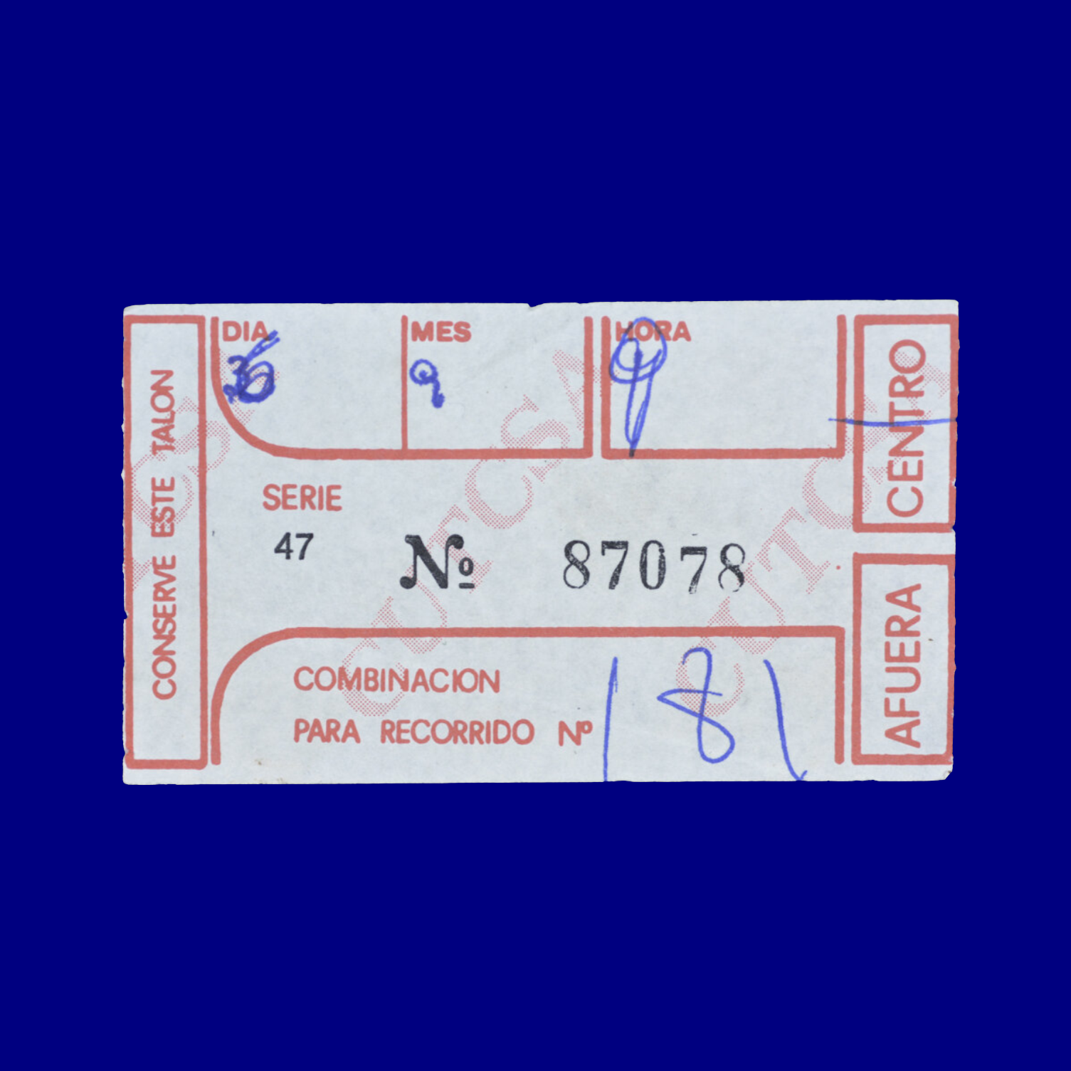 Boleto de ómnibus Bus ticket Montevideo 80s