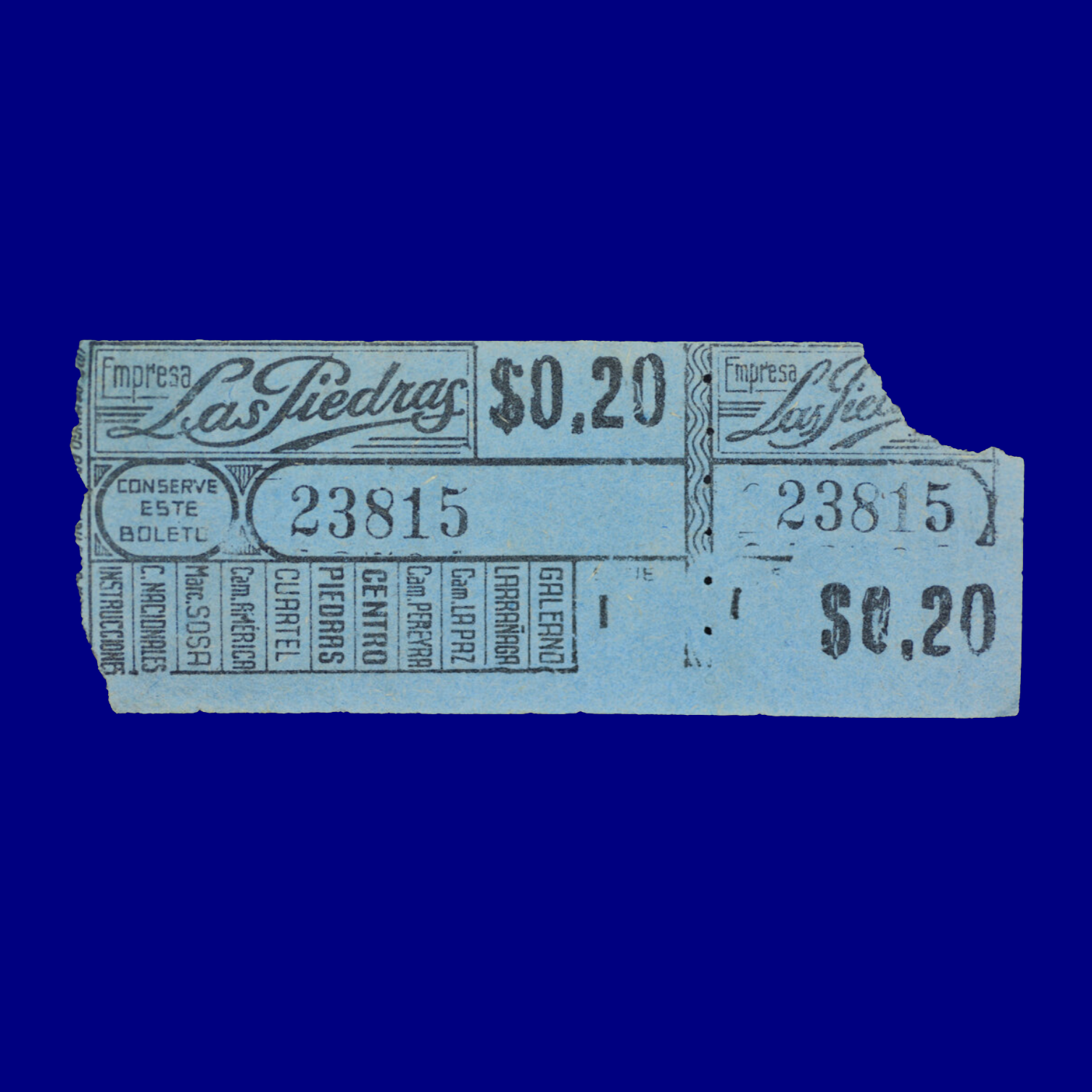 Boleto de ómnibus Bus ticket Las Piedras 50s