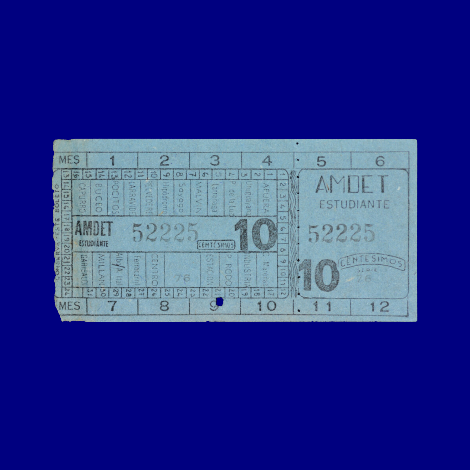 Boleto de tranvía Tram ticket Montevideo 60s