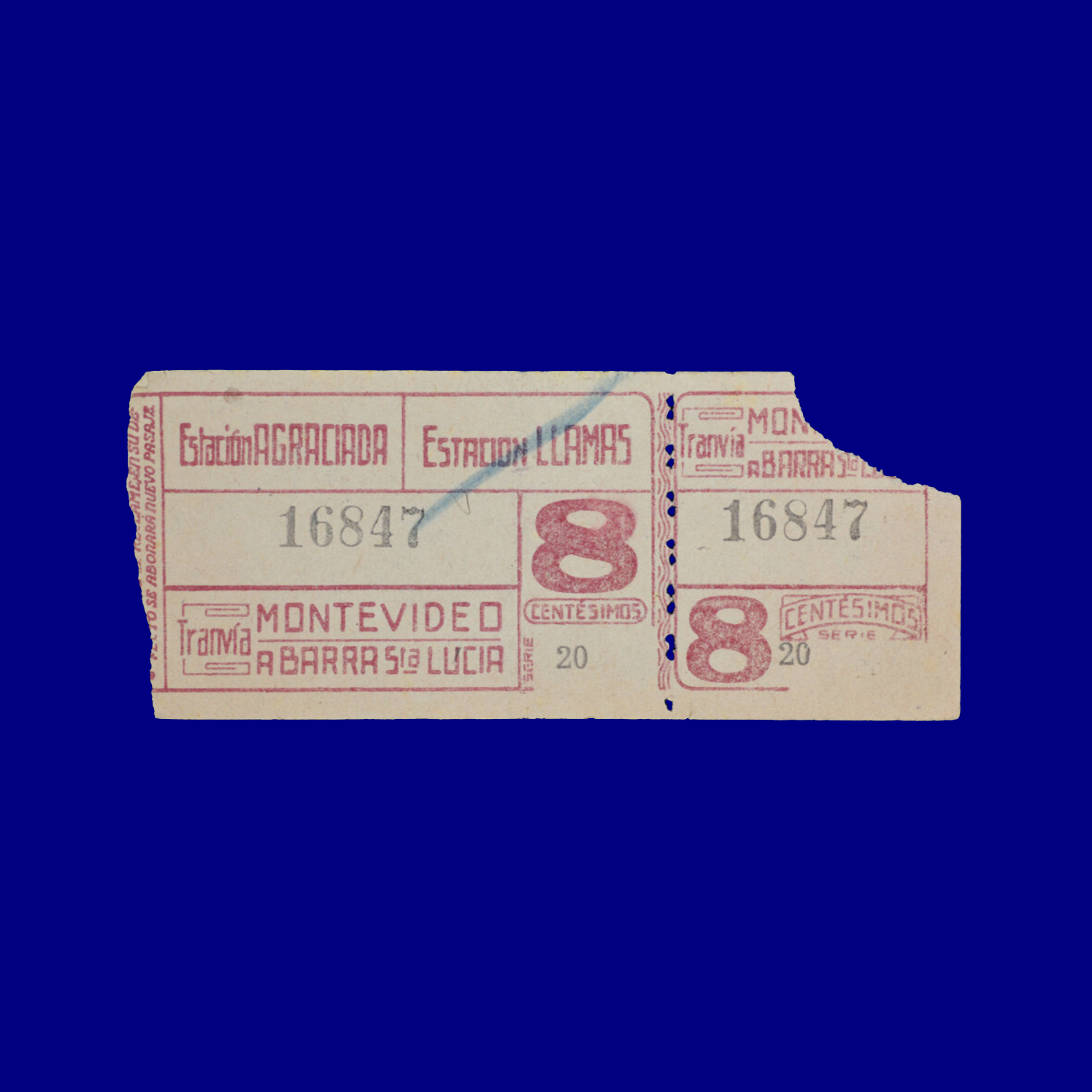 Boleto de tranvía Tram ticket Montevideo 60s