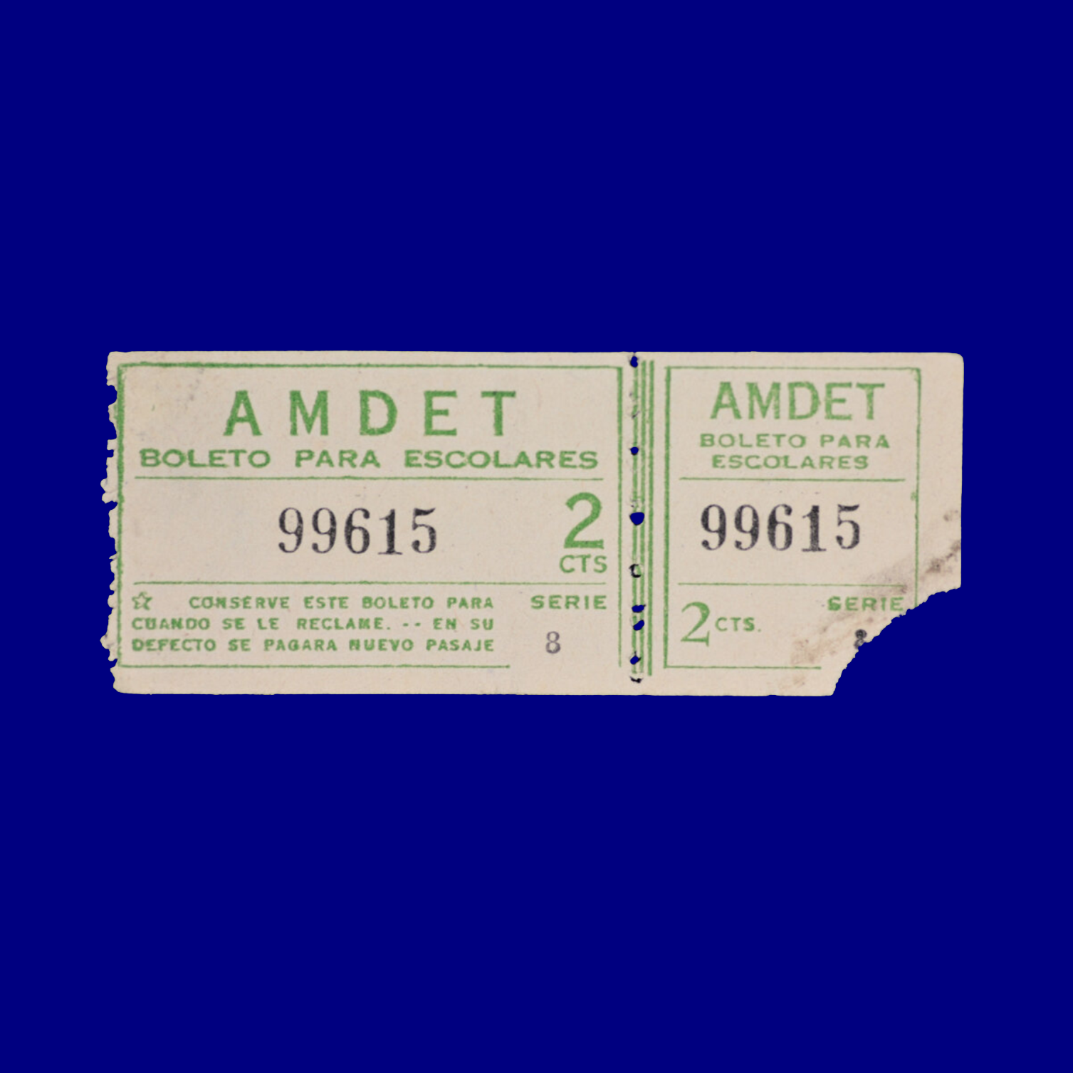 Boleto de tranvía Tram ticket Montevideo 60s