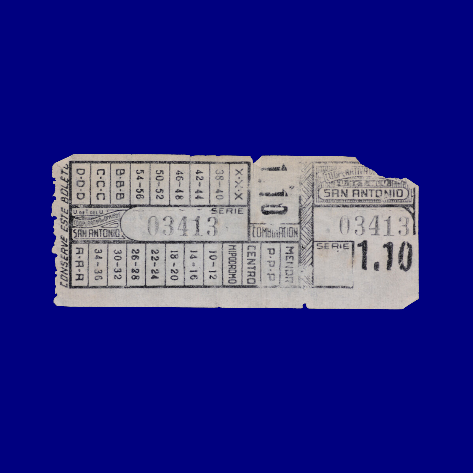 Boleto de ómnibus Bus ticket San Antonio 60s