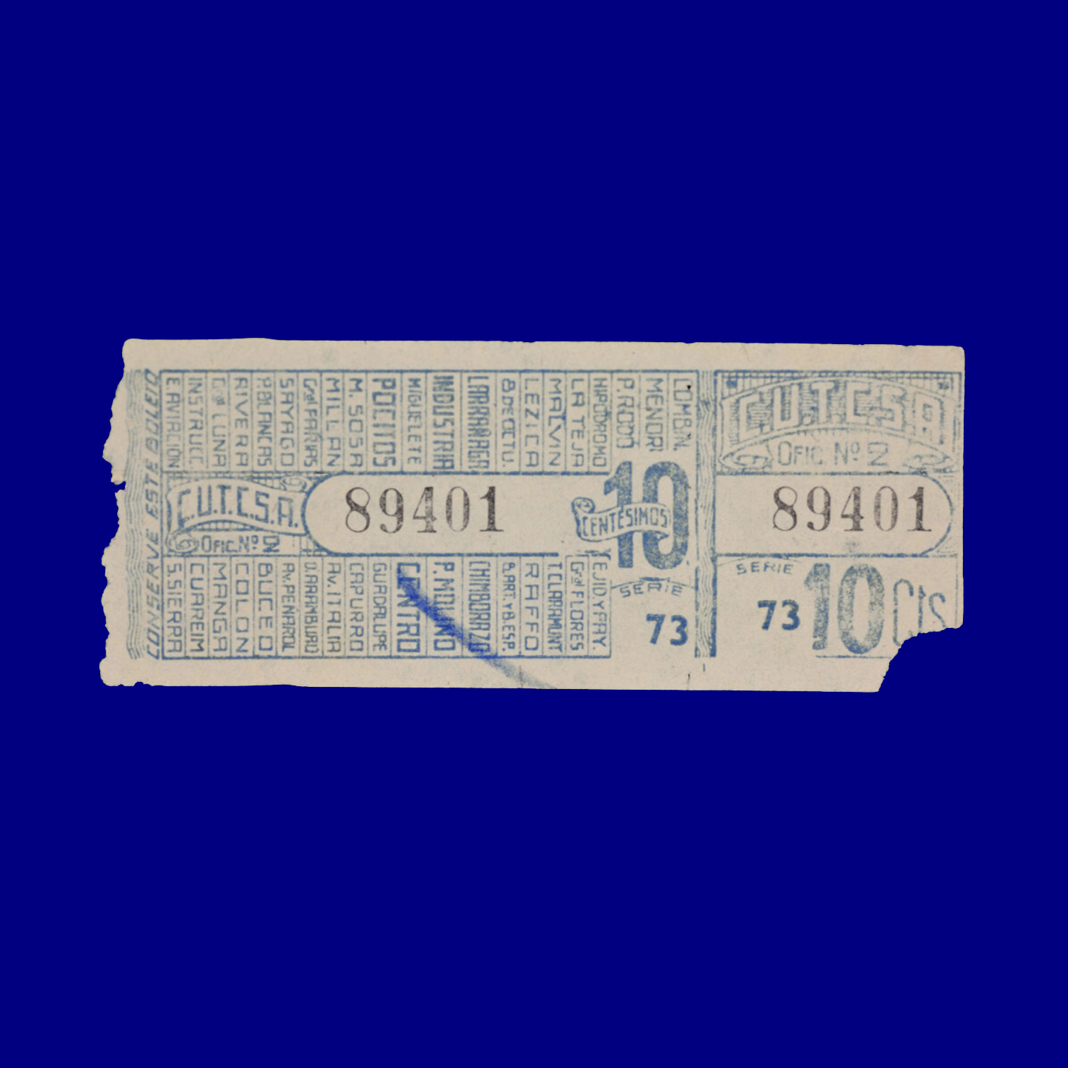 Boleto de ómnibus Bus ticket Montevideo 60s