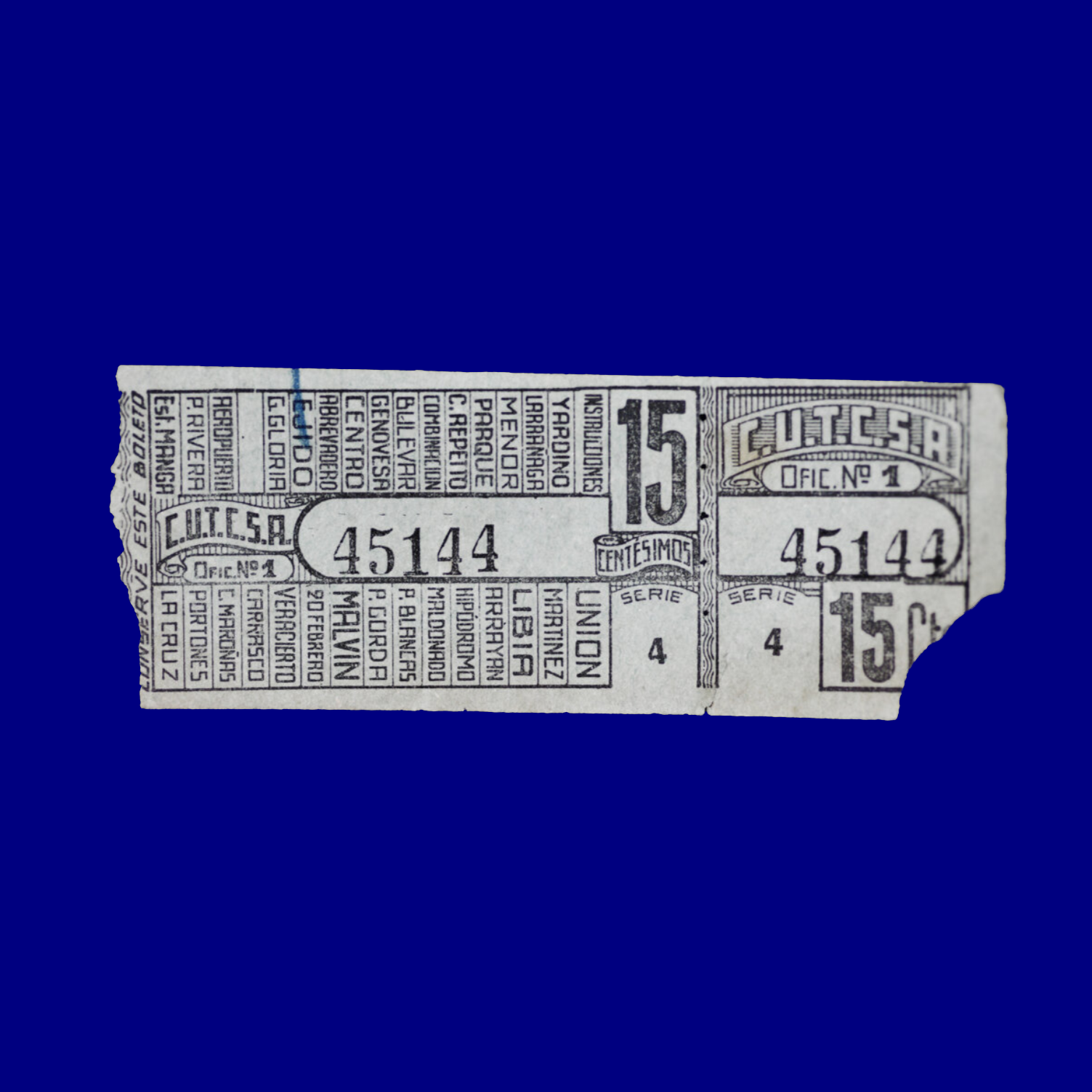 Boleto de ómnibus Bus ticket Montevideo 60s