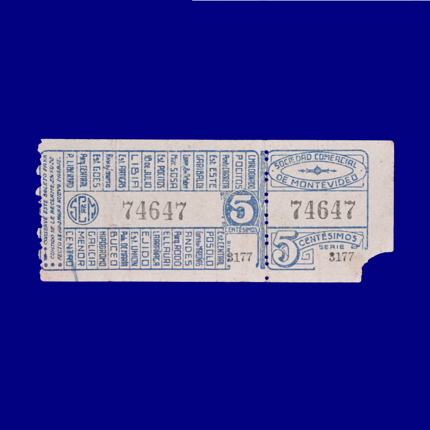 Boleto de ómnibus Bus ticket Montevideo 60s