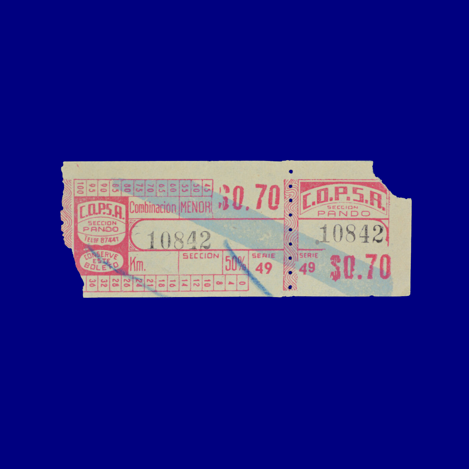 Boleto de ómnibus Bus ticket Pando 60s