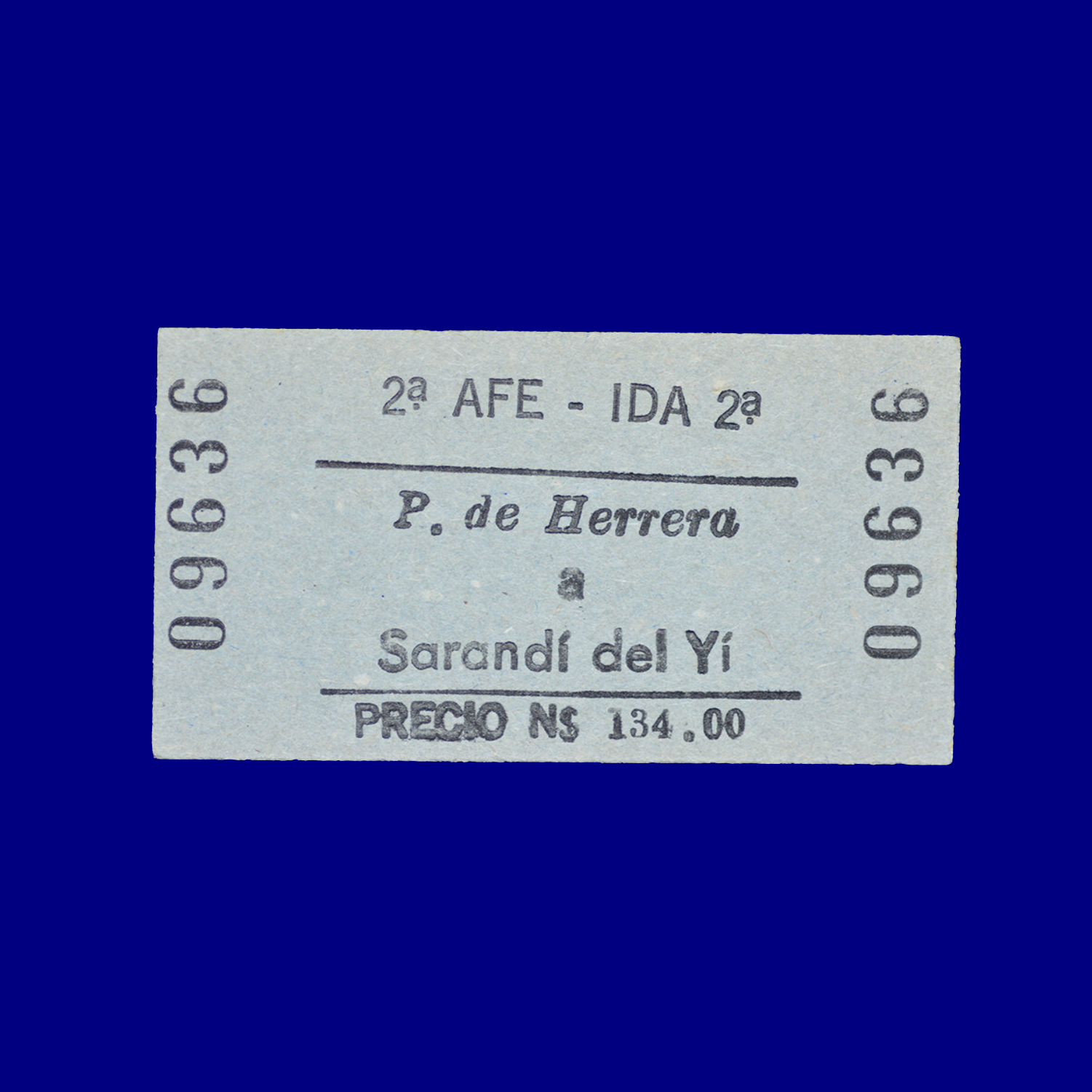 Boleto de tren Train ticket Puntas de Herrera ↣ Sarandí del Yí