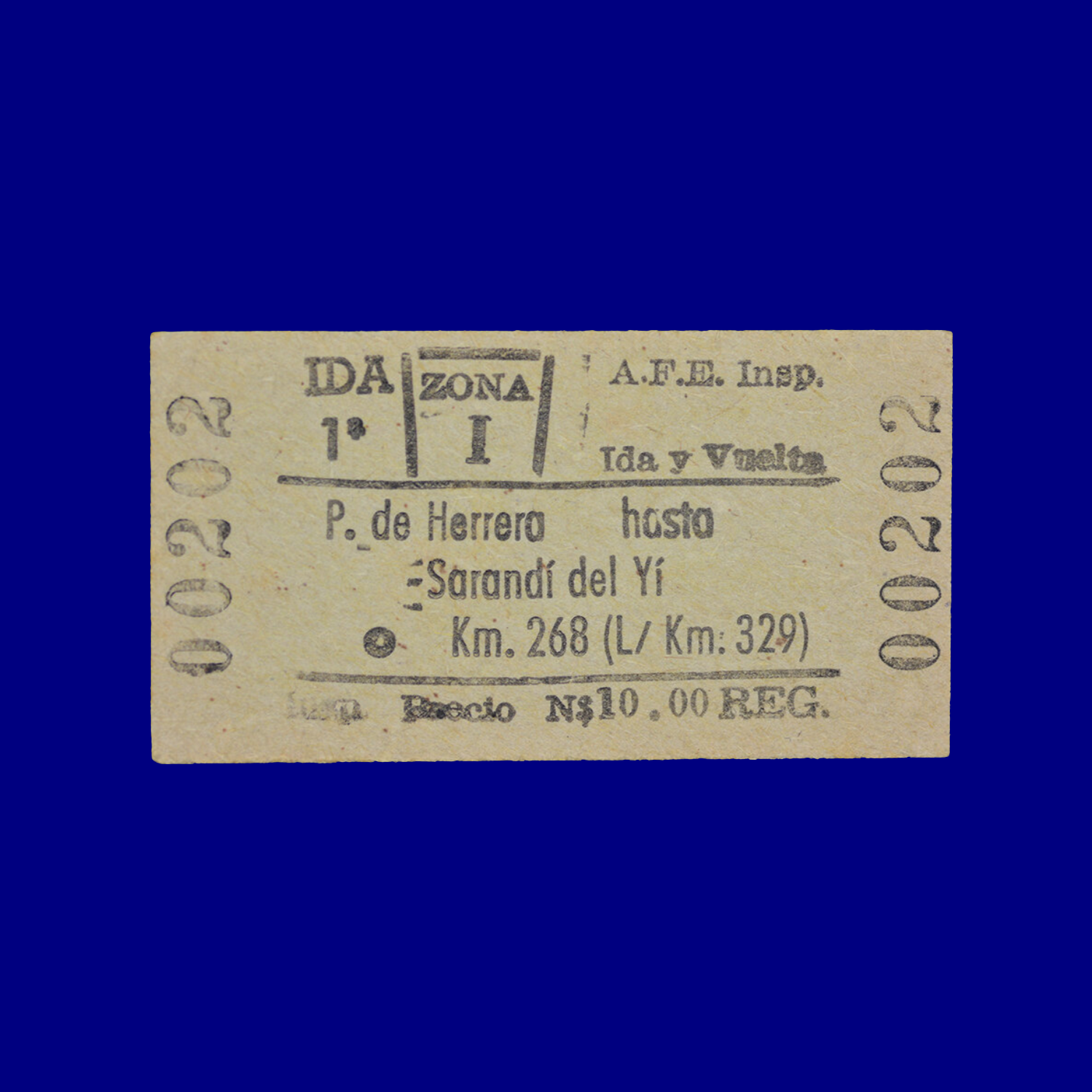Boleto de tren Train ticket Puntas de Herrera ↣ Sarandí del Yí