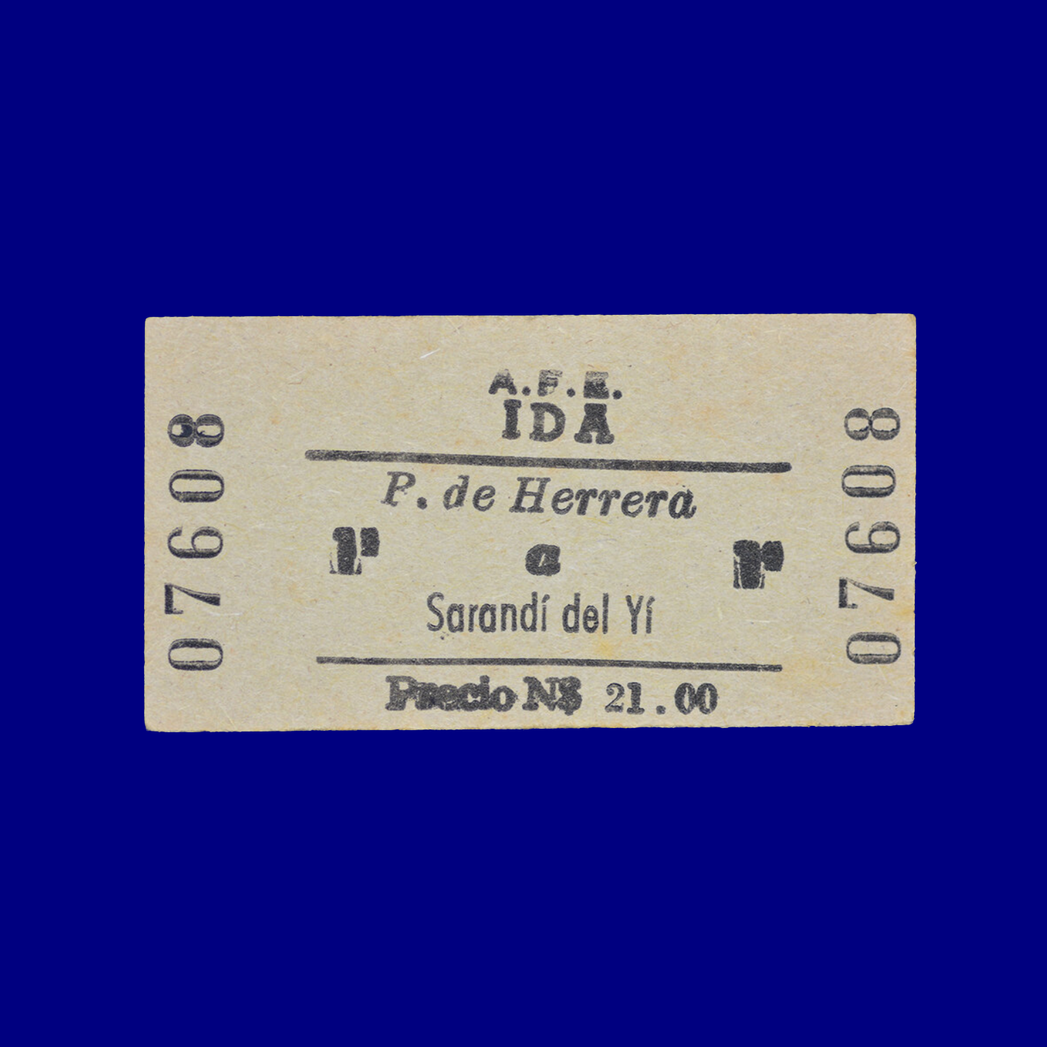 Boleto de tren Train ticket Puntas de Herrera ↣ Sarandí del Yí