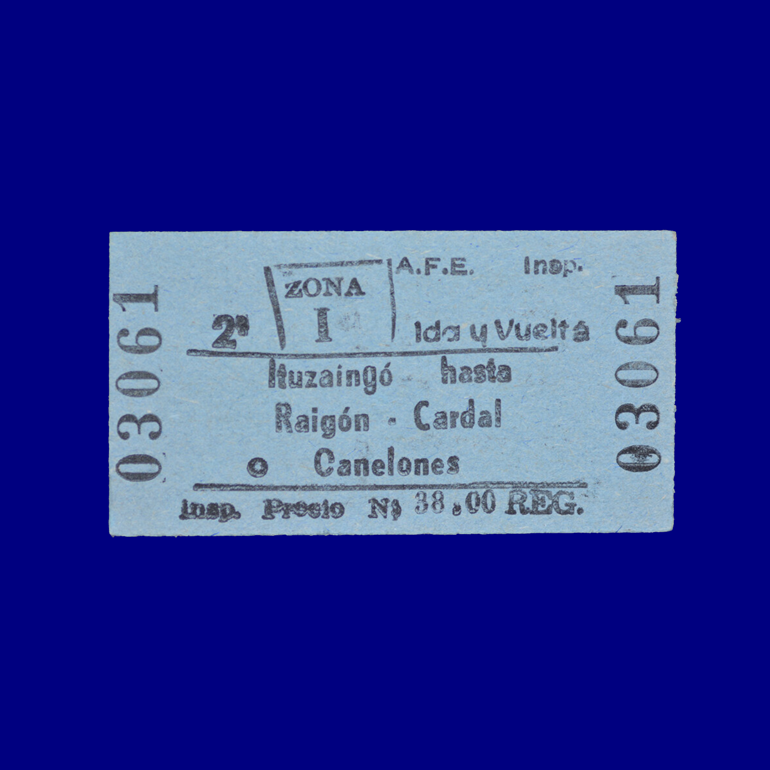 Boleto de tren Train ticket Itunzaingó ↣ Cardal