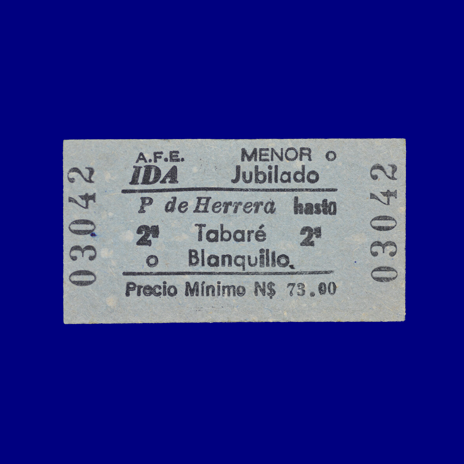Boleto de tren Train ticket Puntas de Herrera ↣ Tabaré