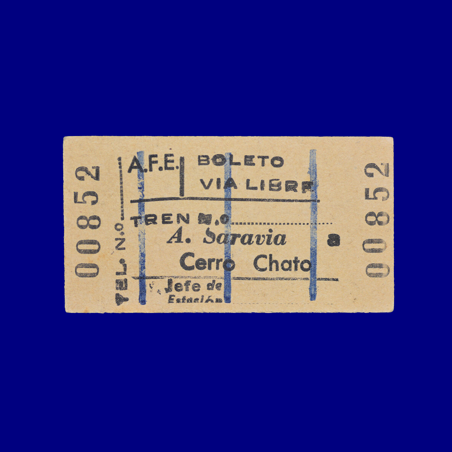 Boleto de tren Train ticket Aparicio Saravia ↣ Cerro Chato