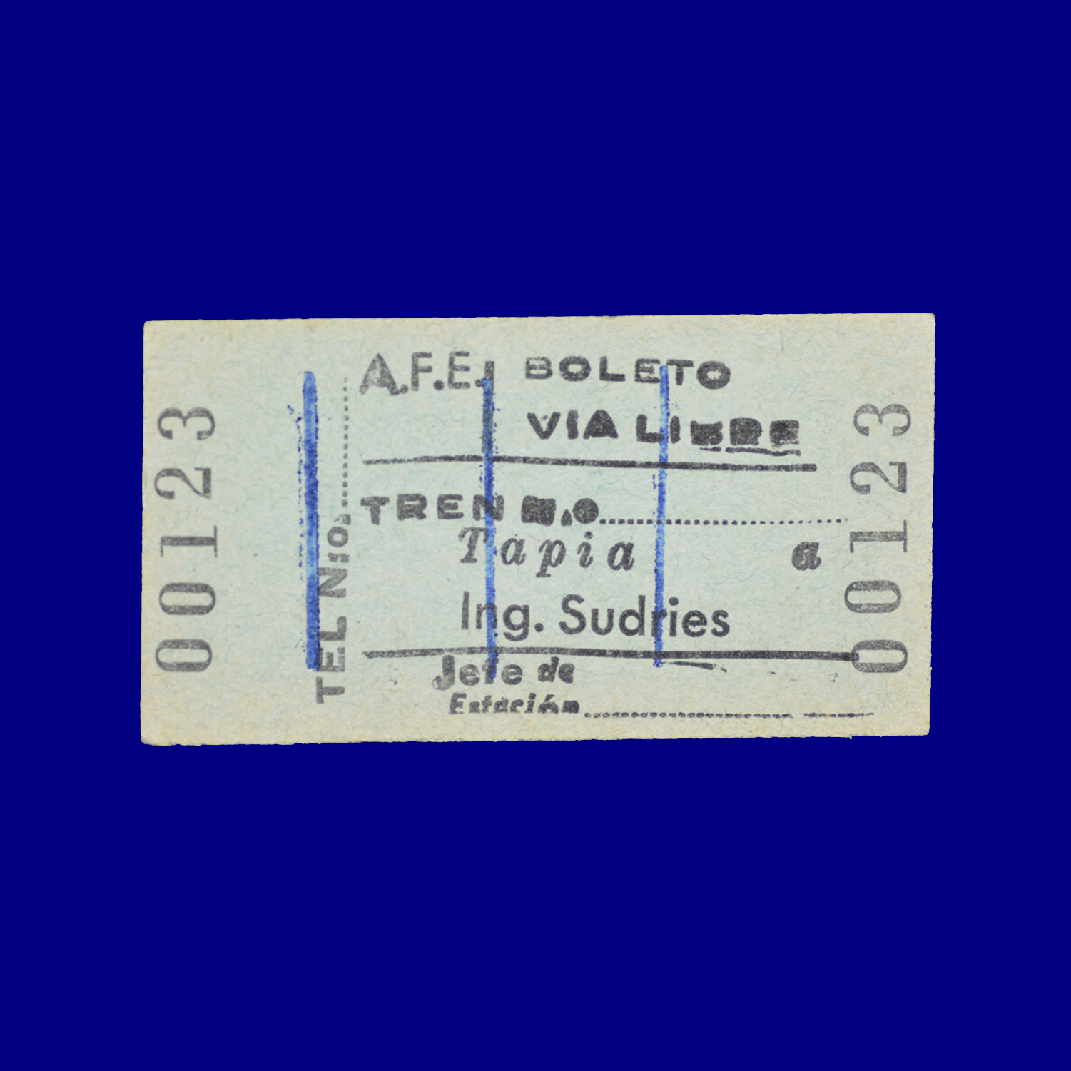 Boleto de tren Train ticket Tapia ↣ Ingeniero Sudries