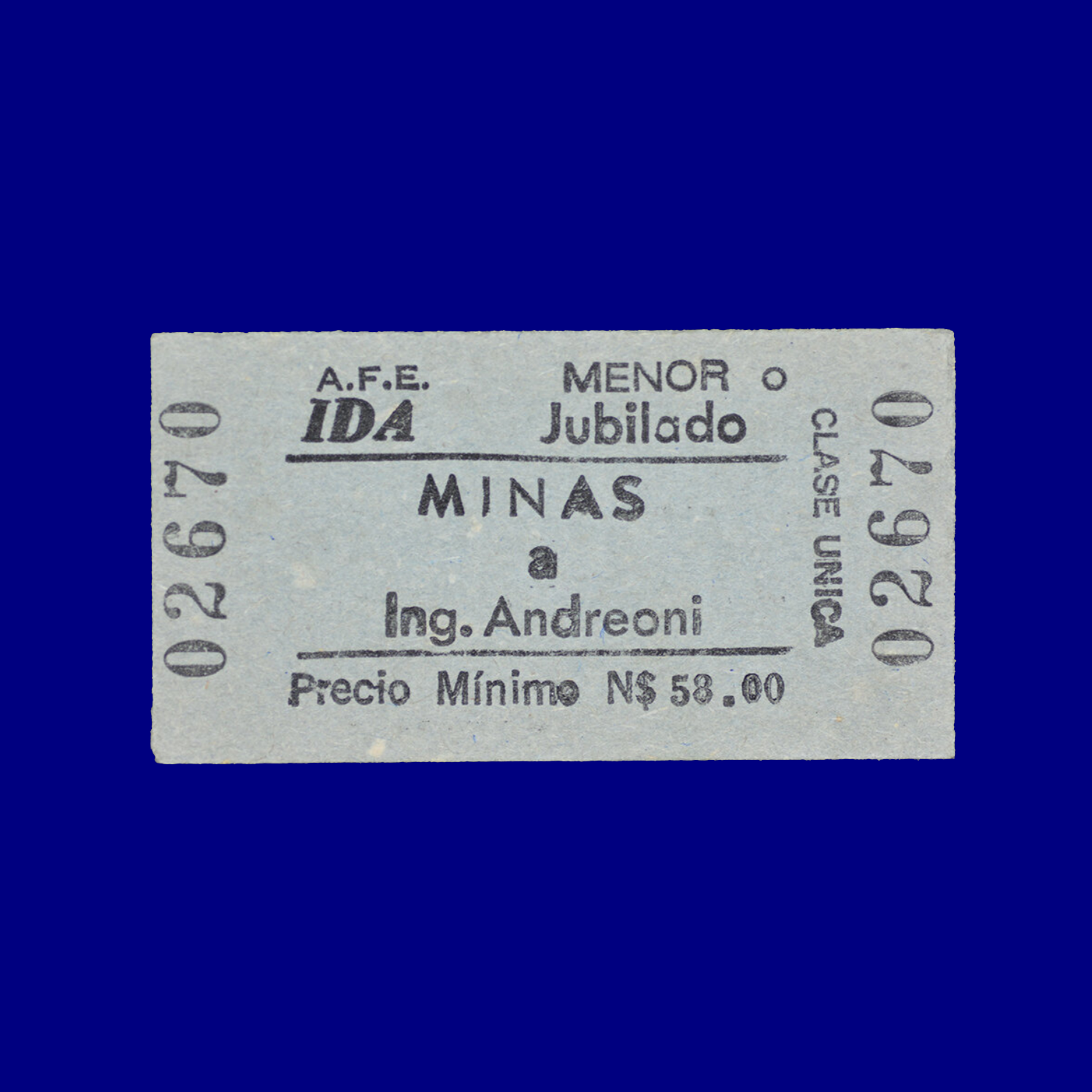 Boleto de tren Train ticket Minas ↣ Ingeniero Andreoni