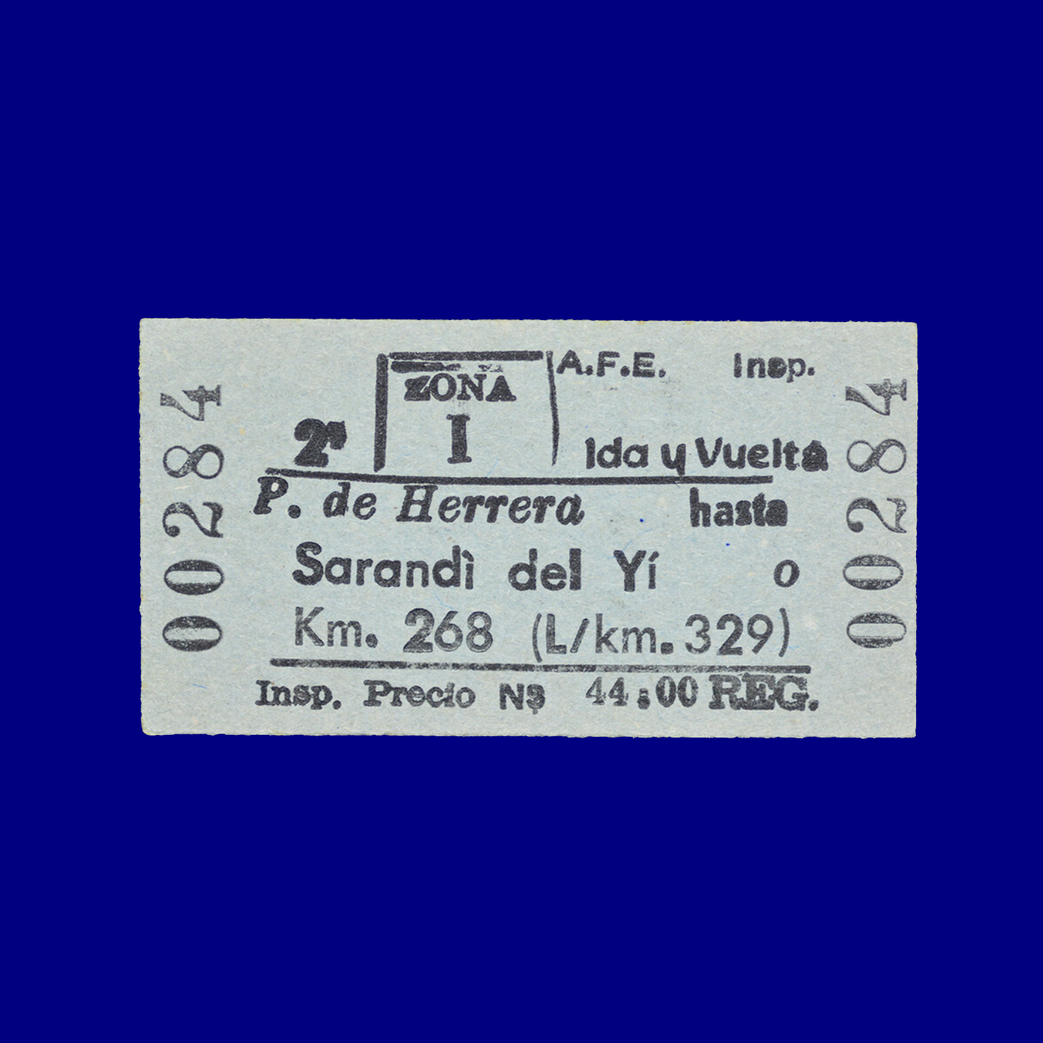 Boleto de tren Train ticket Puntas de Herrera ↣ Sarandí del Yí