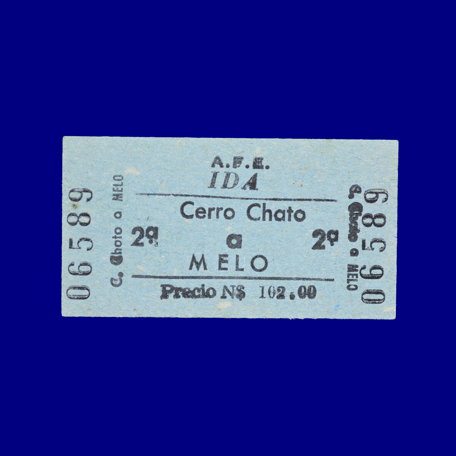 Boleto de tren Train ticket Cerro Chato ↣ Melo