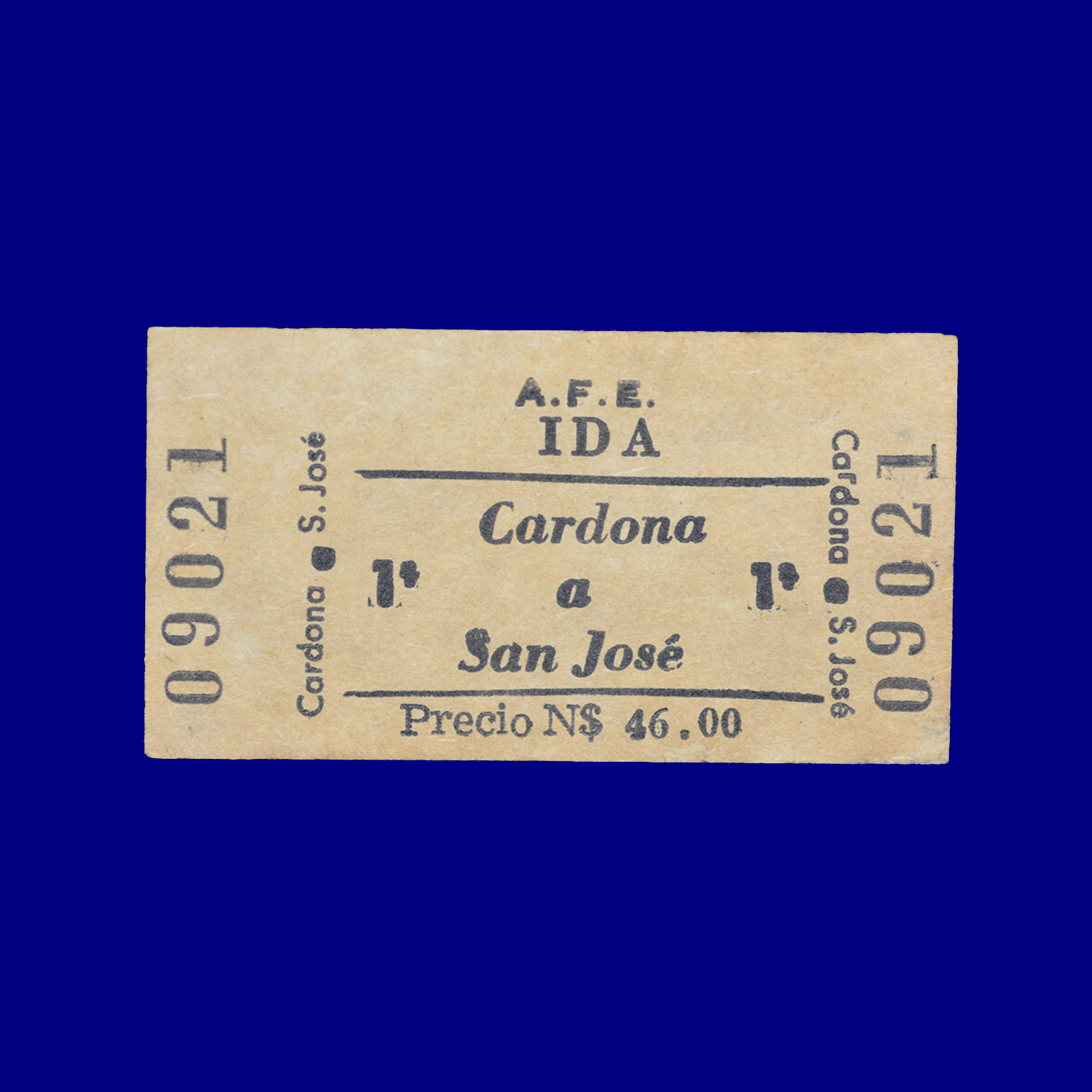 Boleto de tren Train ticket Cardona ↣ San José