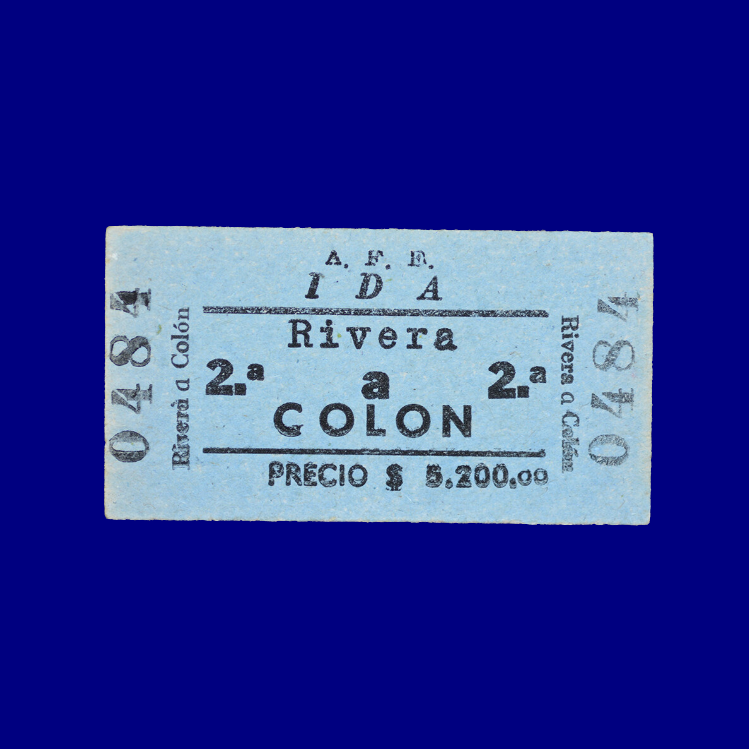 Boleto de tren Train ticket Rivera ↣ Colón