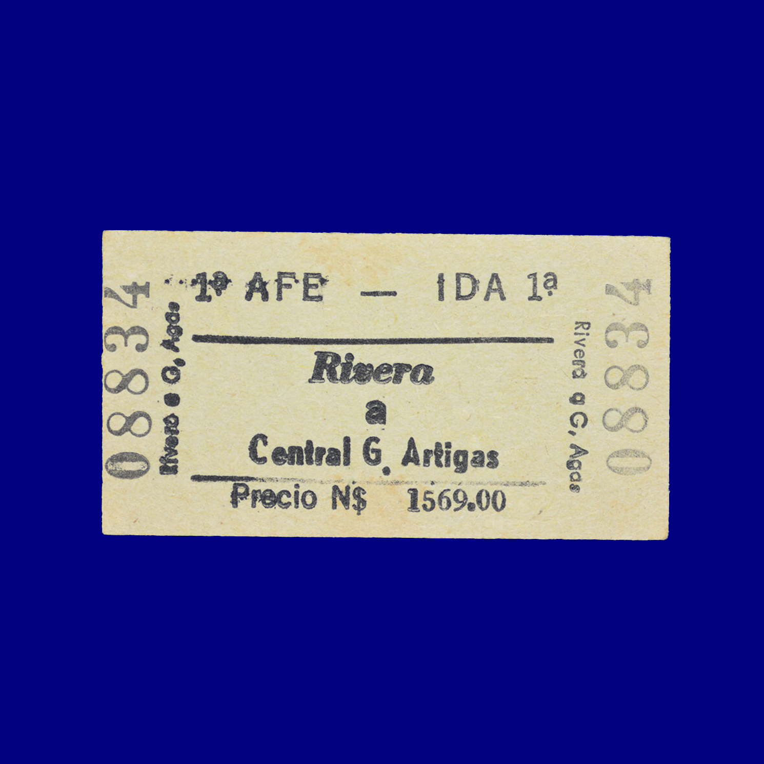 Boleto de tren Train ticket Rivera ↣ Central General Artigas