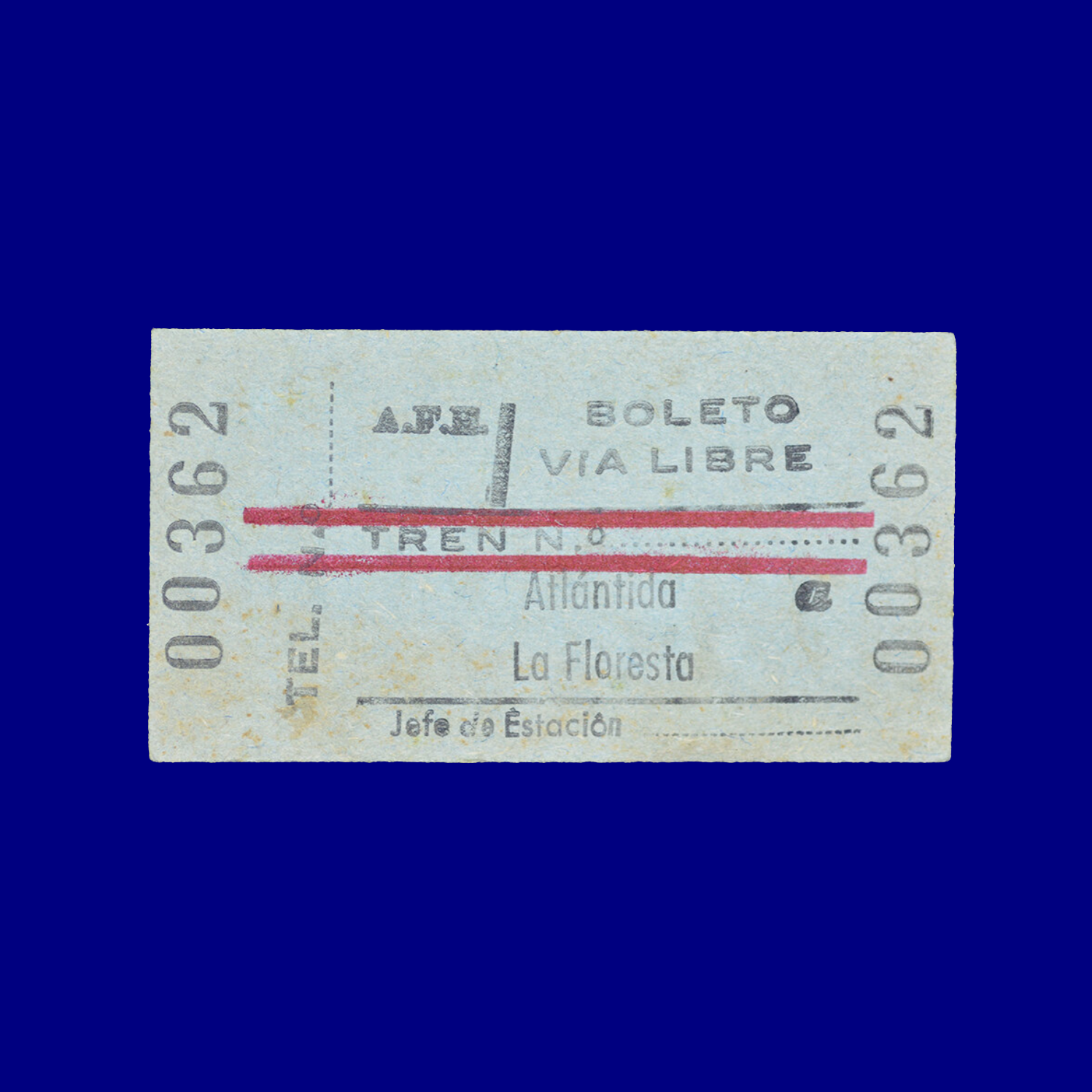 Boleto de tren Train ticket Atlantida ↣ La Floresta