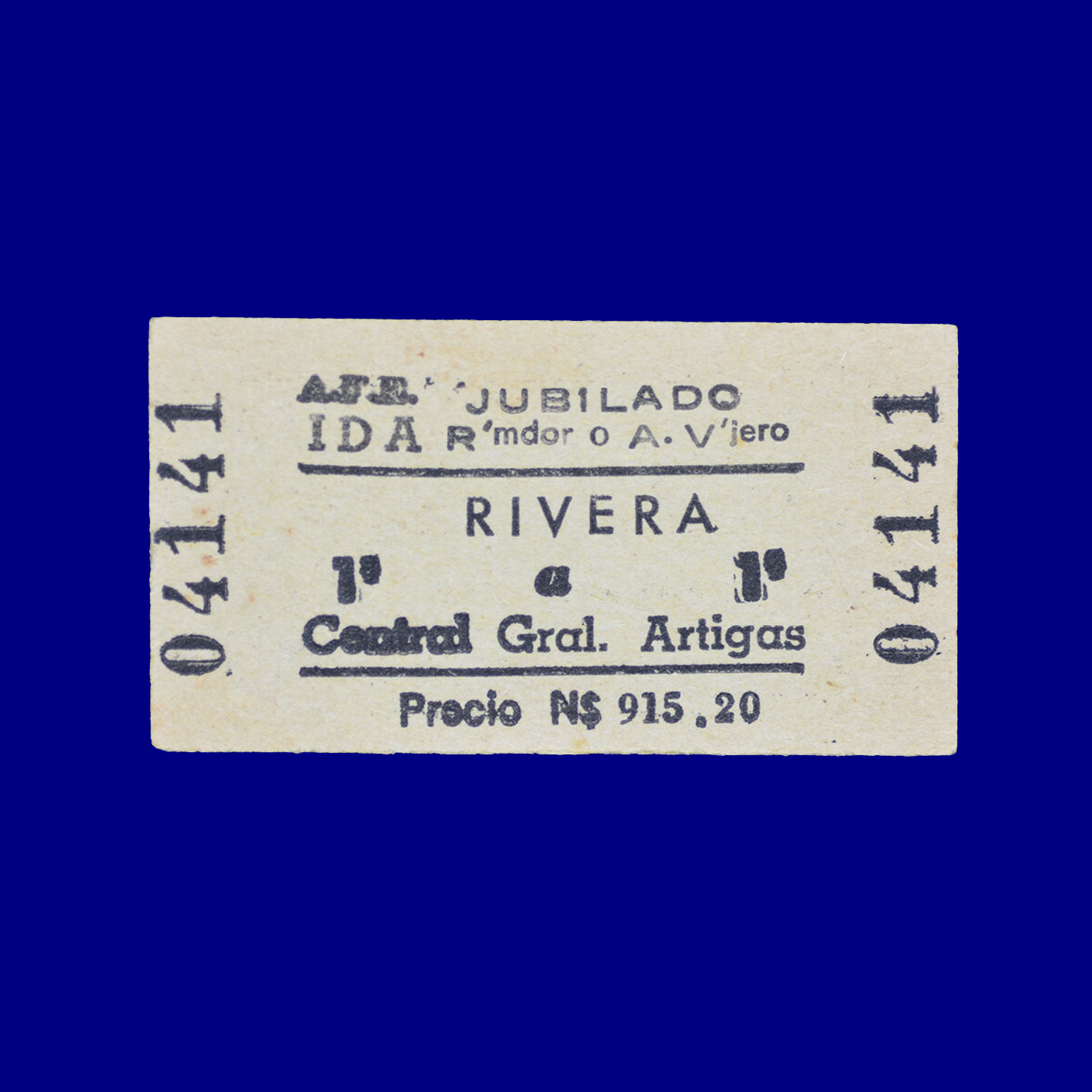 Boleto de tren Train ticket Rivera ↣ Central General Artigas
