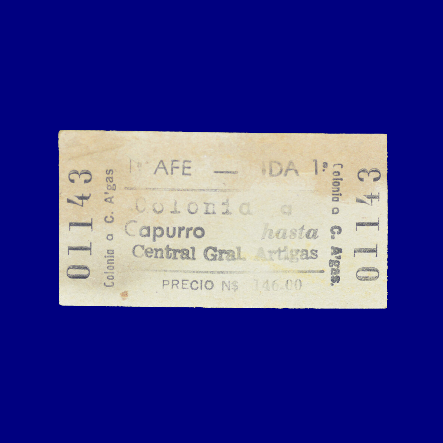 Boleto de tren Train ticket Capurro ↣ Central General Artigas