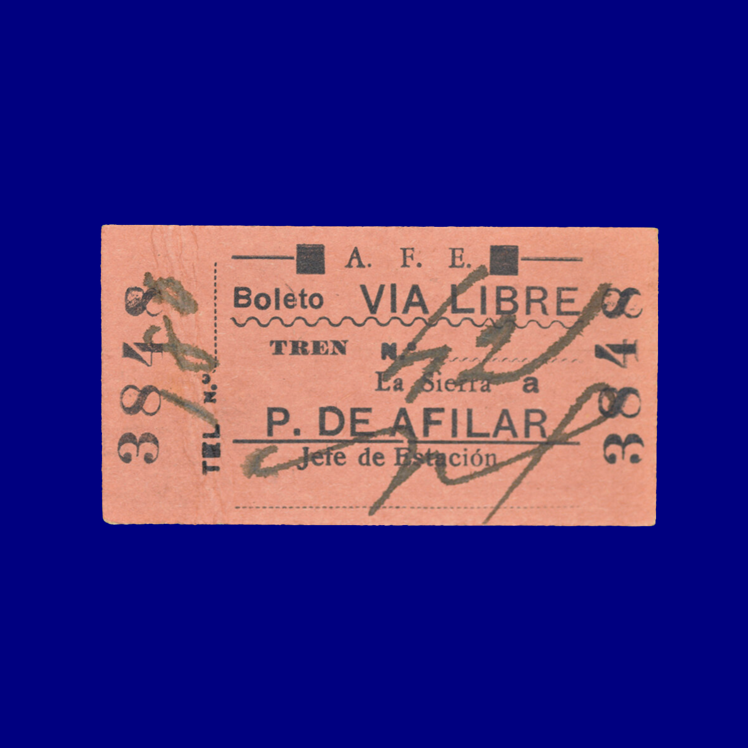 Boleto de tren Train ticket La Sierra ↣ Piedras de Afilar