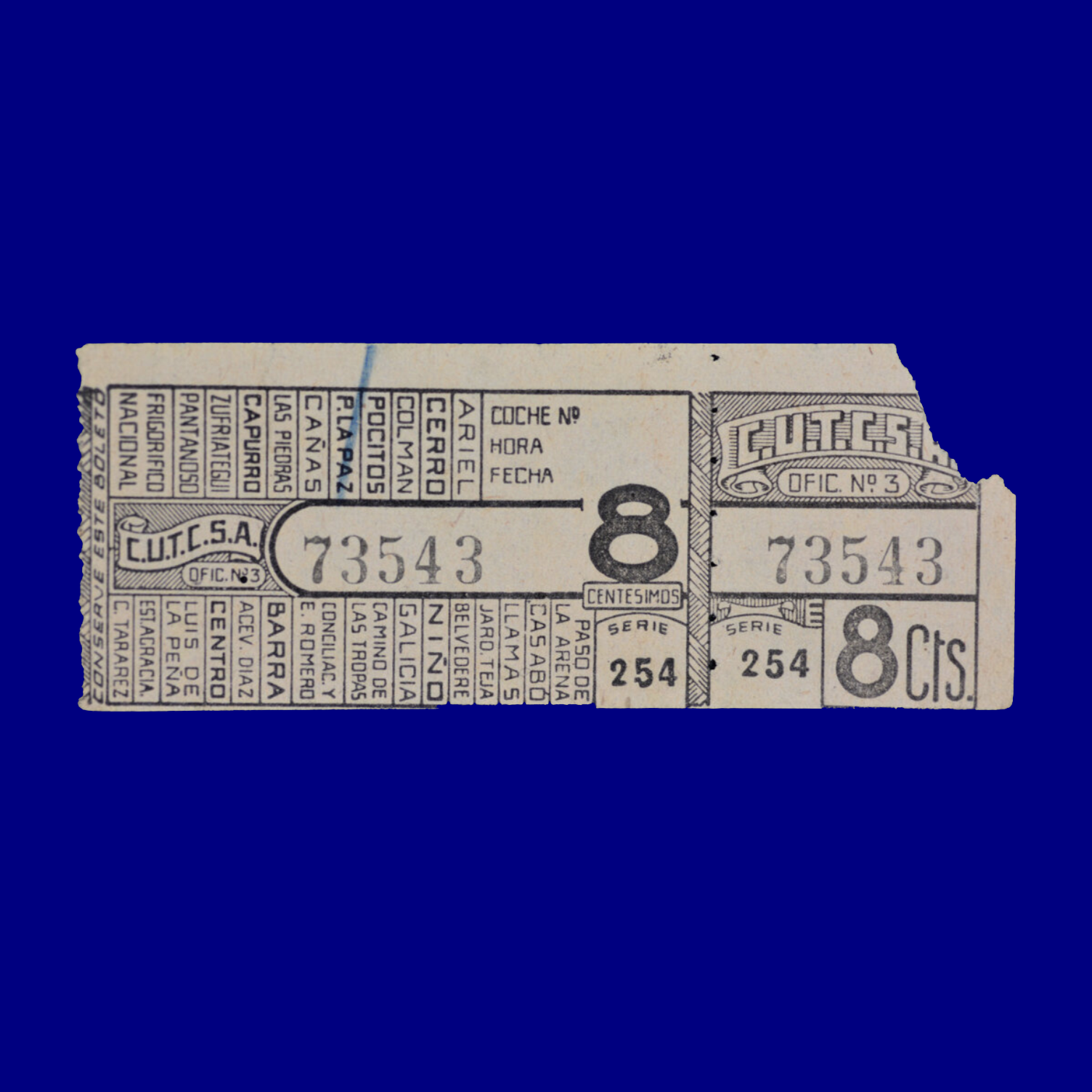 Boleto de ómnibus Bus ticket Montevideo 60s