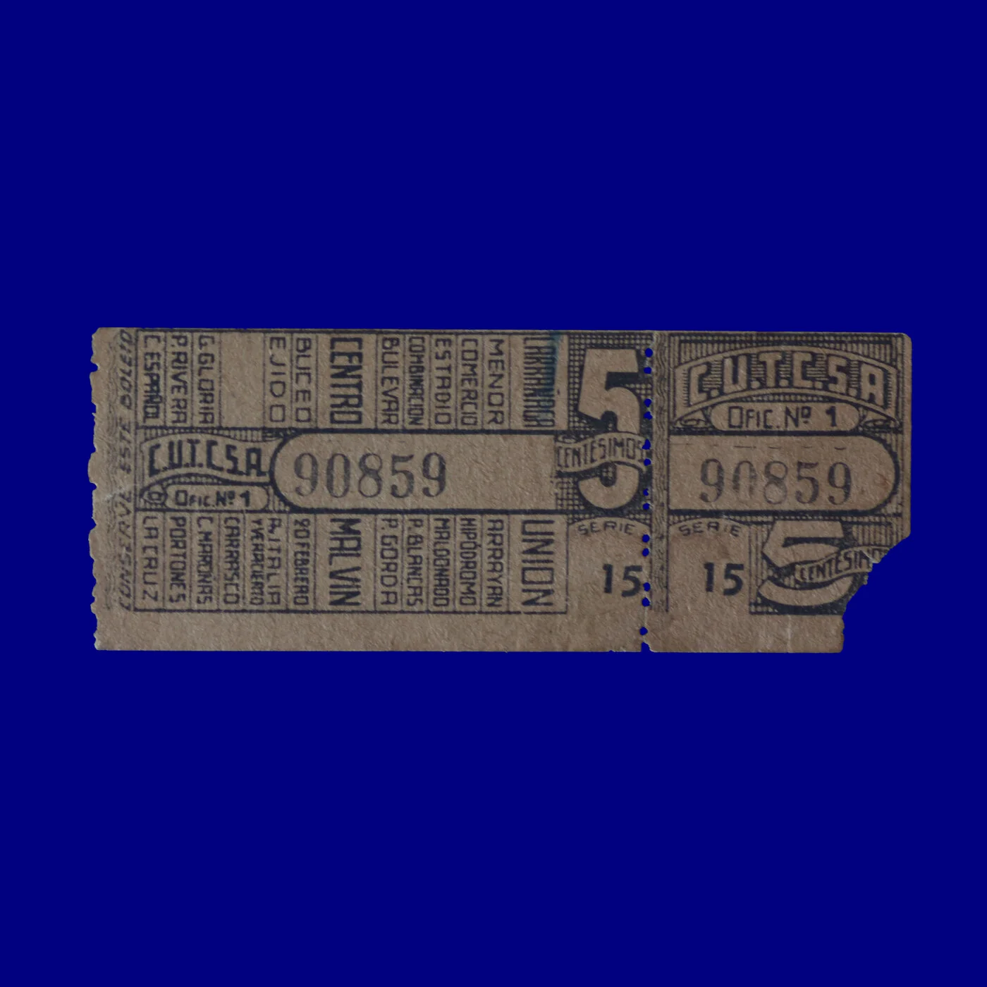 Boleto de ómnibus Bus ticket Montevideo 50s
