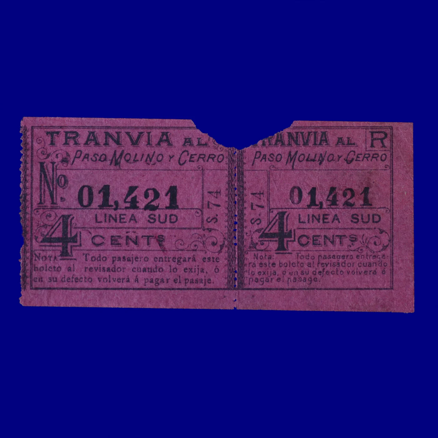 Boleto de ómnibus Bus ticket Montevideo 20s