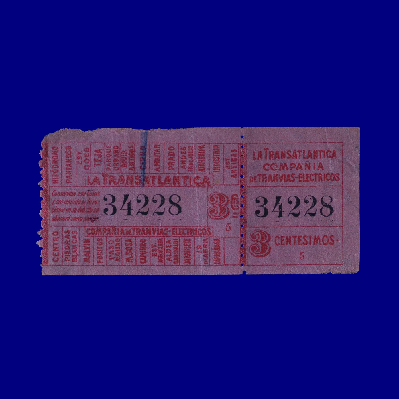 Boleto de ómnibus Bus ticket Montevideo 40s