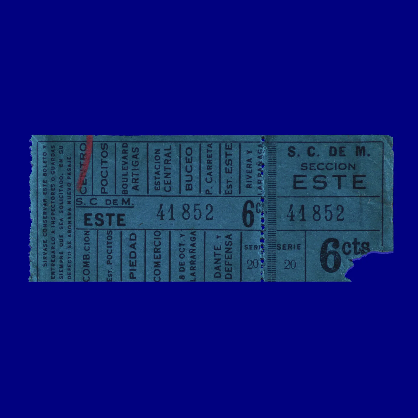 Boleto de ómnibus Bus ticket Montevideo 50s