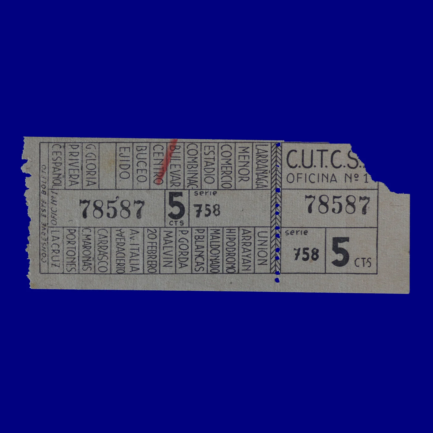 Boleto de ómnibus Bus ticket Montevideo 50s