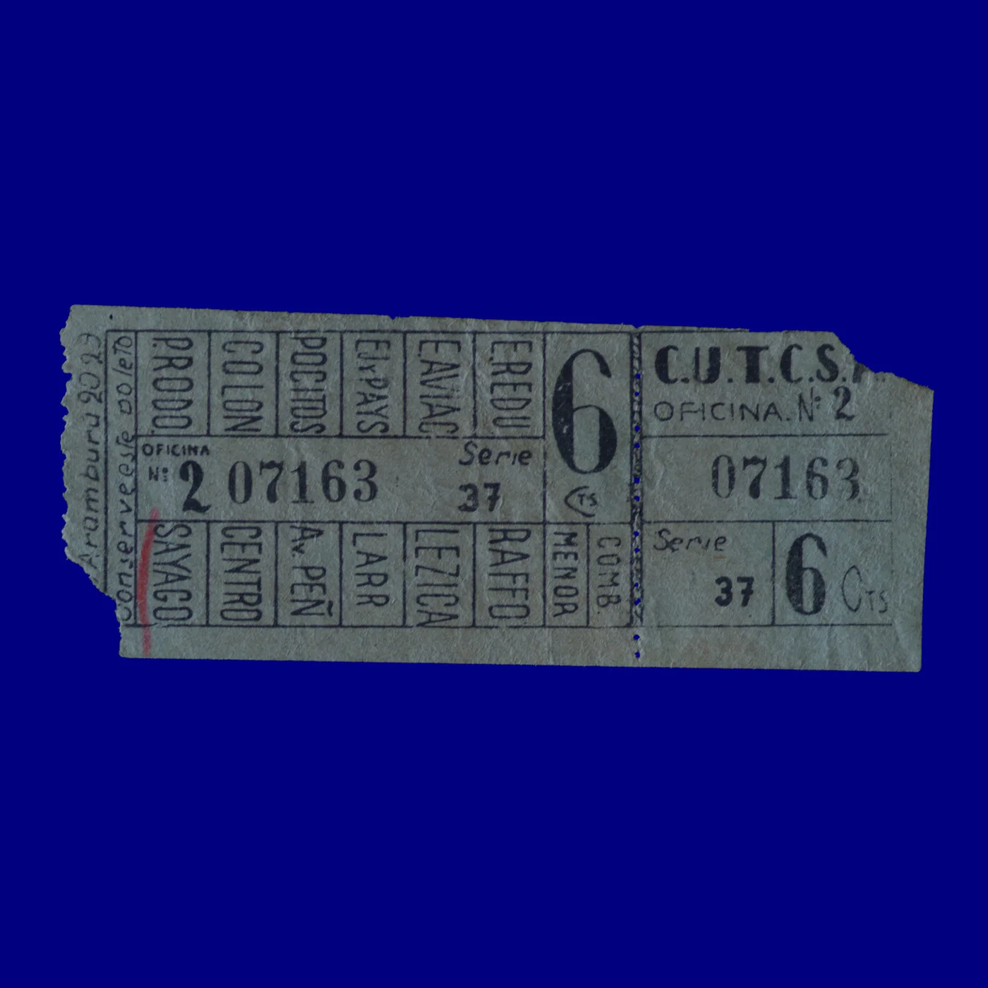 Boleto de ómnibus Bus ticket Montevideo 40s