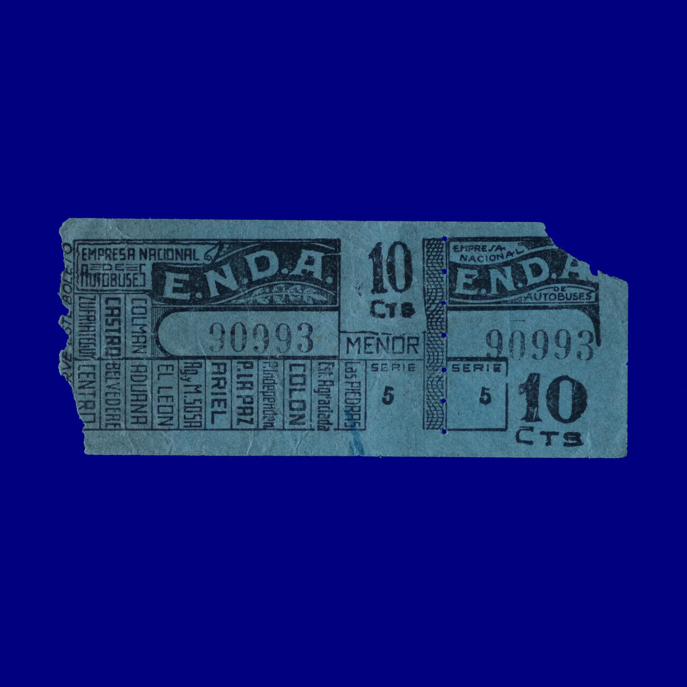 Boleto de ómnibus Bus ticket Montevideo 60s