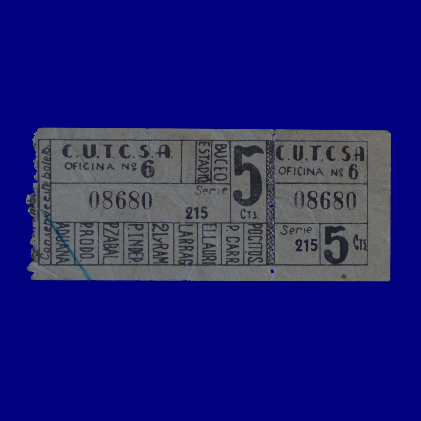 Boleto de ómnibus Bus ticket Montevideo 50s