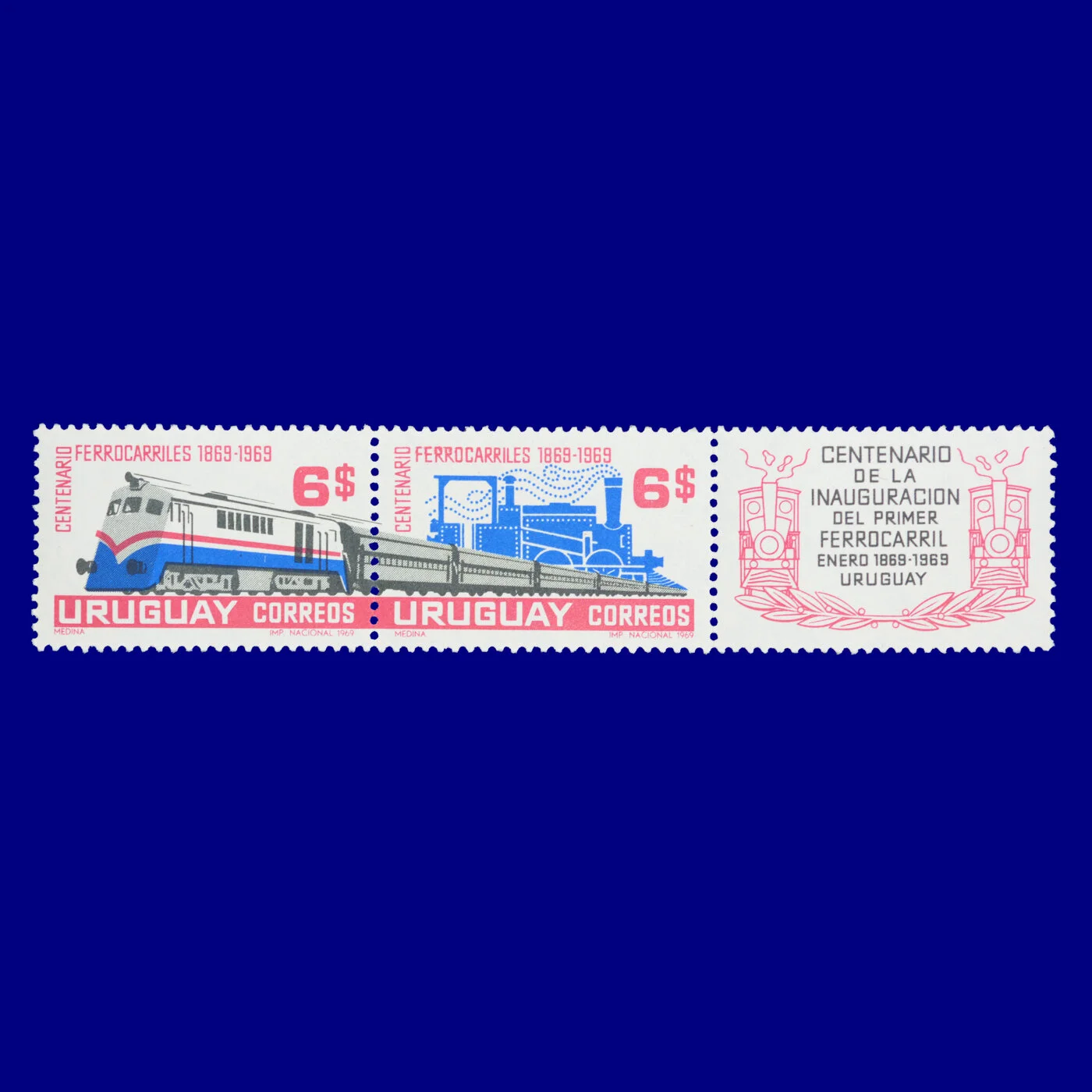 Centenario Ferrocarriles Railways Centennial $6 Ángel Medina 1969