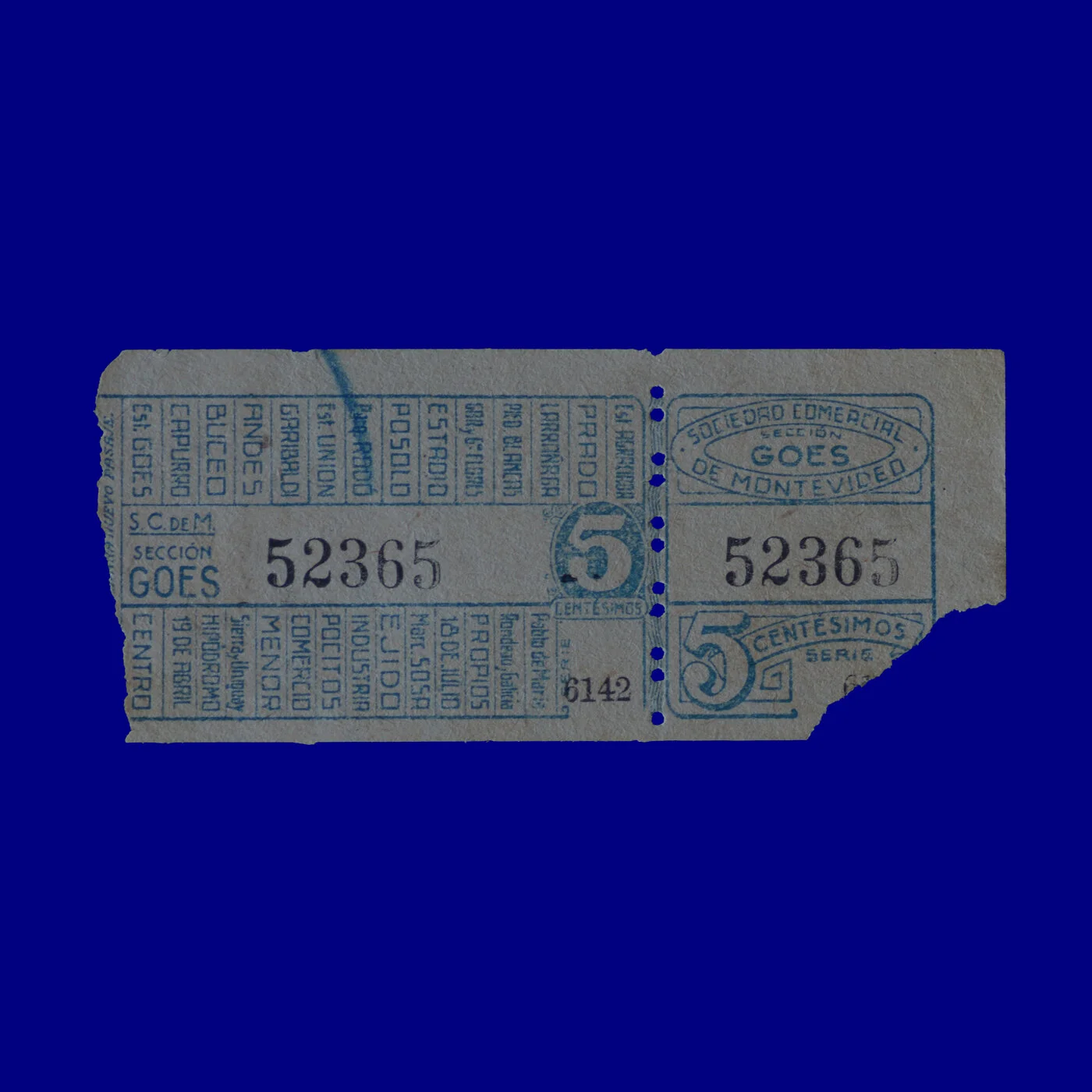 Boleto de ómnibus Bus ticket Montevideo 40s