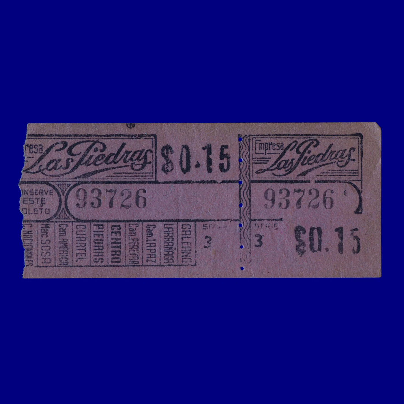 Boleto de ómnibus Bus ticket Las Piedras 50s