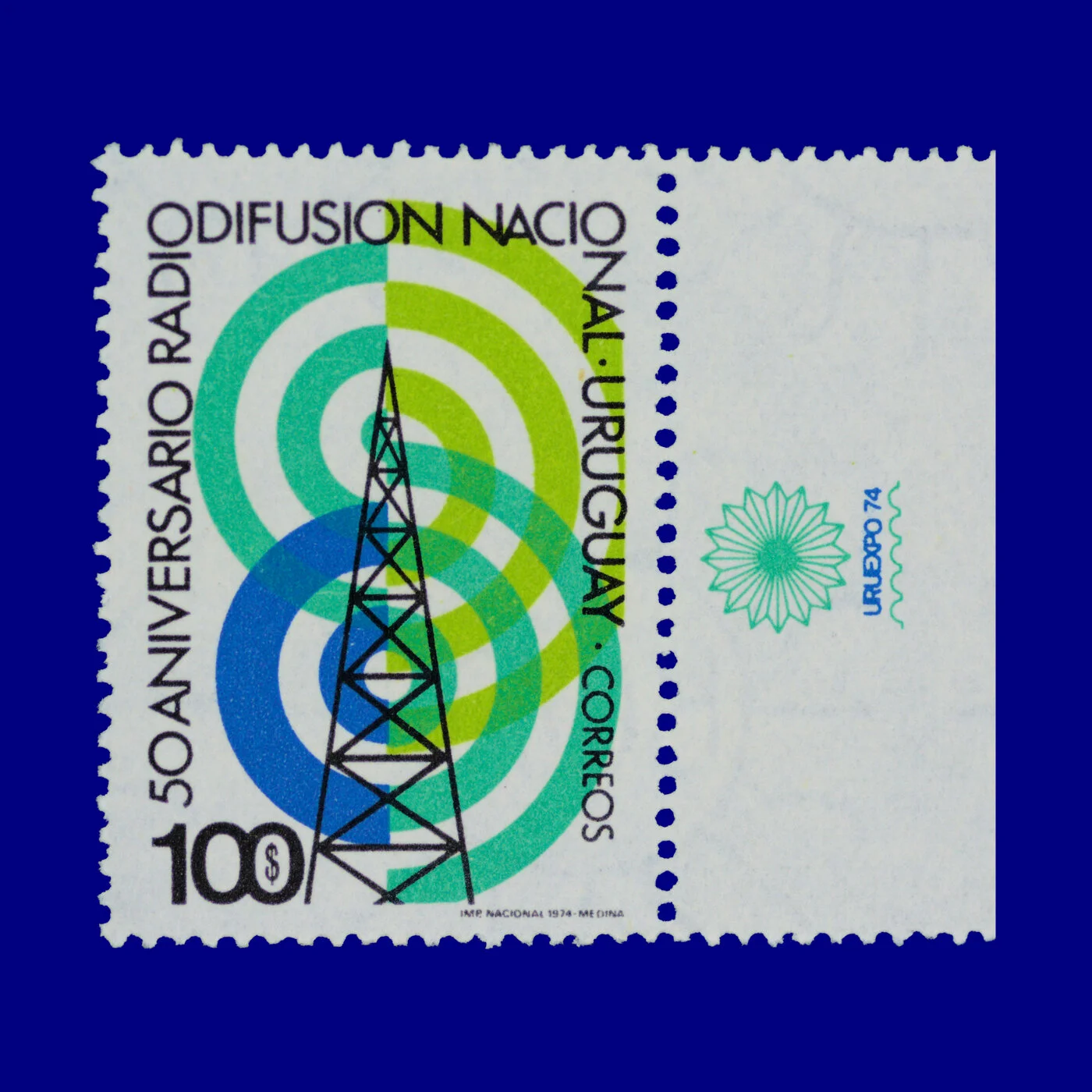 50 Aniversario Radiodifusión Nacional del Uruguay 50th Anniversary National Radio Broadcasting of Uruguay $100 Ángel Medina 1974