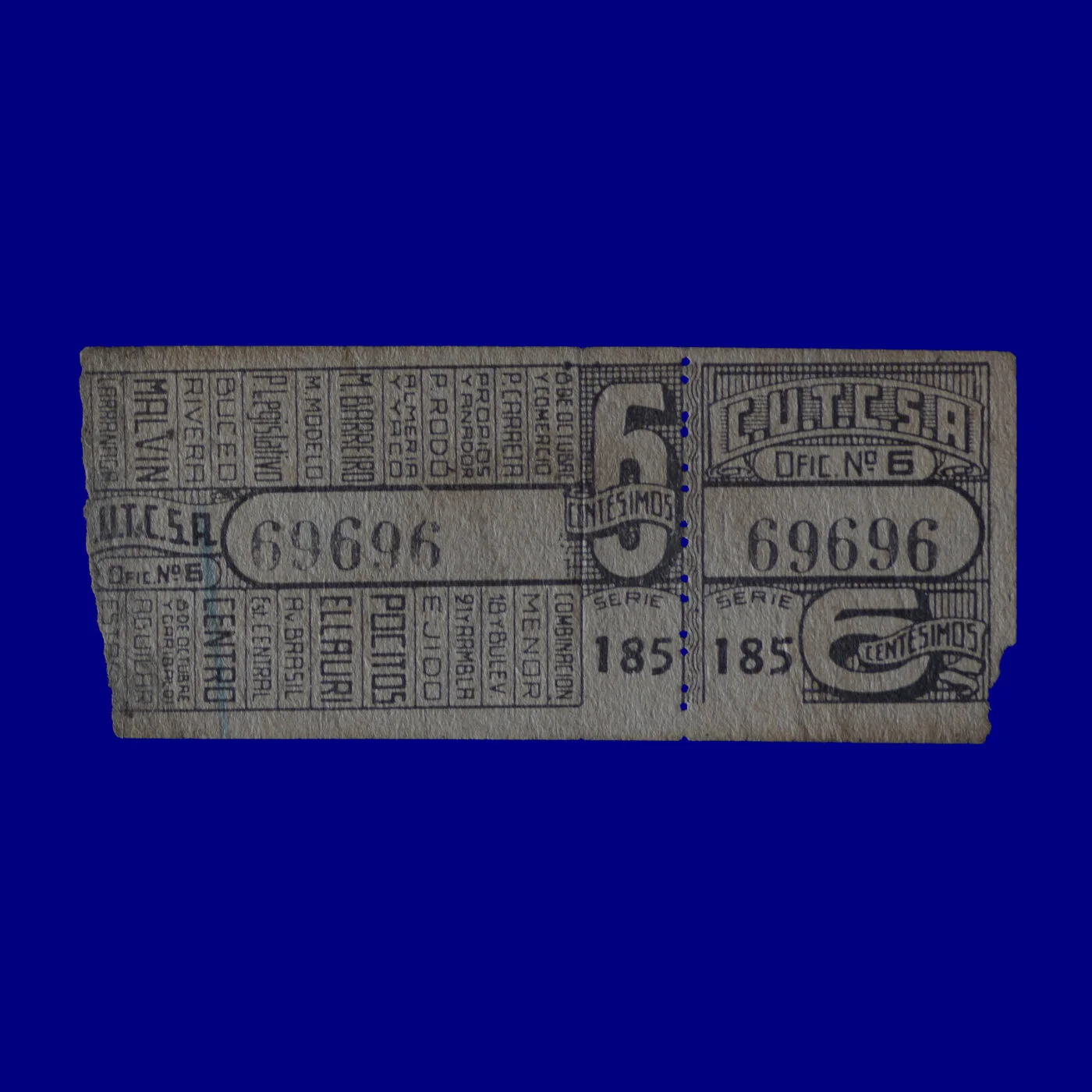 Boleto de ómnibus Bus ticket Montevideo 40s