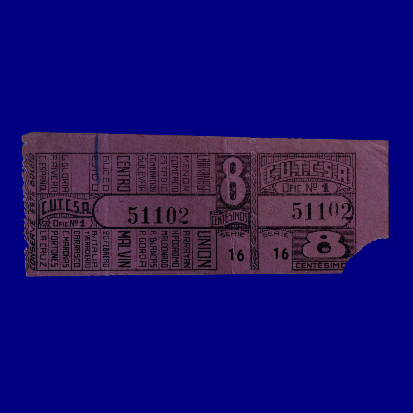 Boleto de ómnibus Bus ticket Montevideo 40s