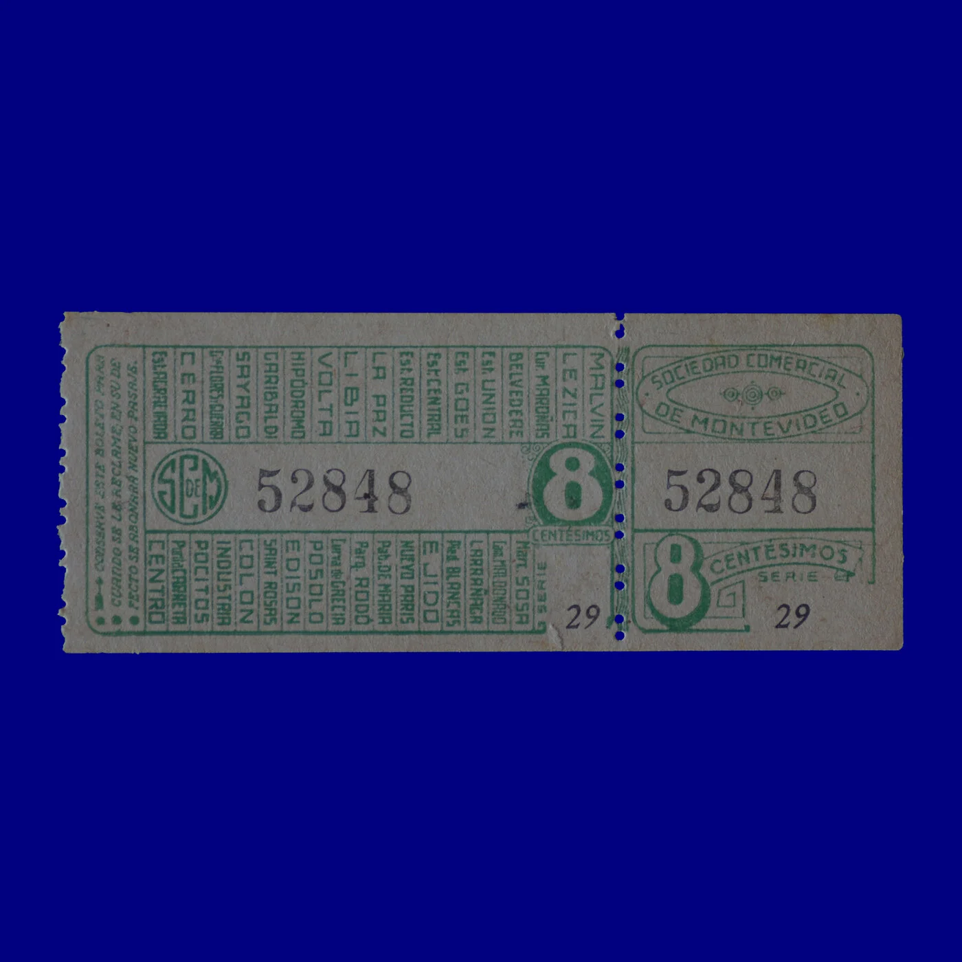 Boleto de ómnibus Bus ticket Montevideo 40s