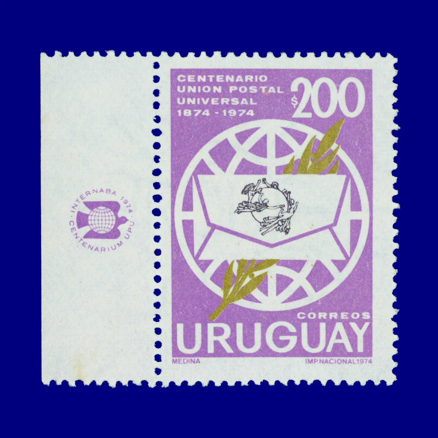 Centenario Unión Postal Universal Centennial Universal Postal Union $200 Ángel Medina 1974