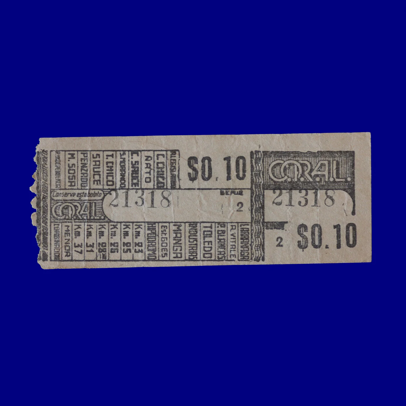 Boleto de ómnibus Bus ticket Montevideo 40s