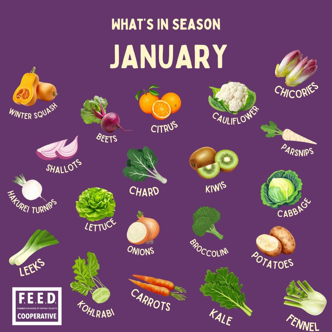 We're kicking off the new year with some gorgeous local fruits &amp; veggies, because winter produce is still full of flavor, depth and variety! We've got juicy and bright citrus to chase away the winter blues; hearty squash, potatoes and root veggie
