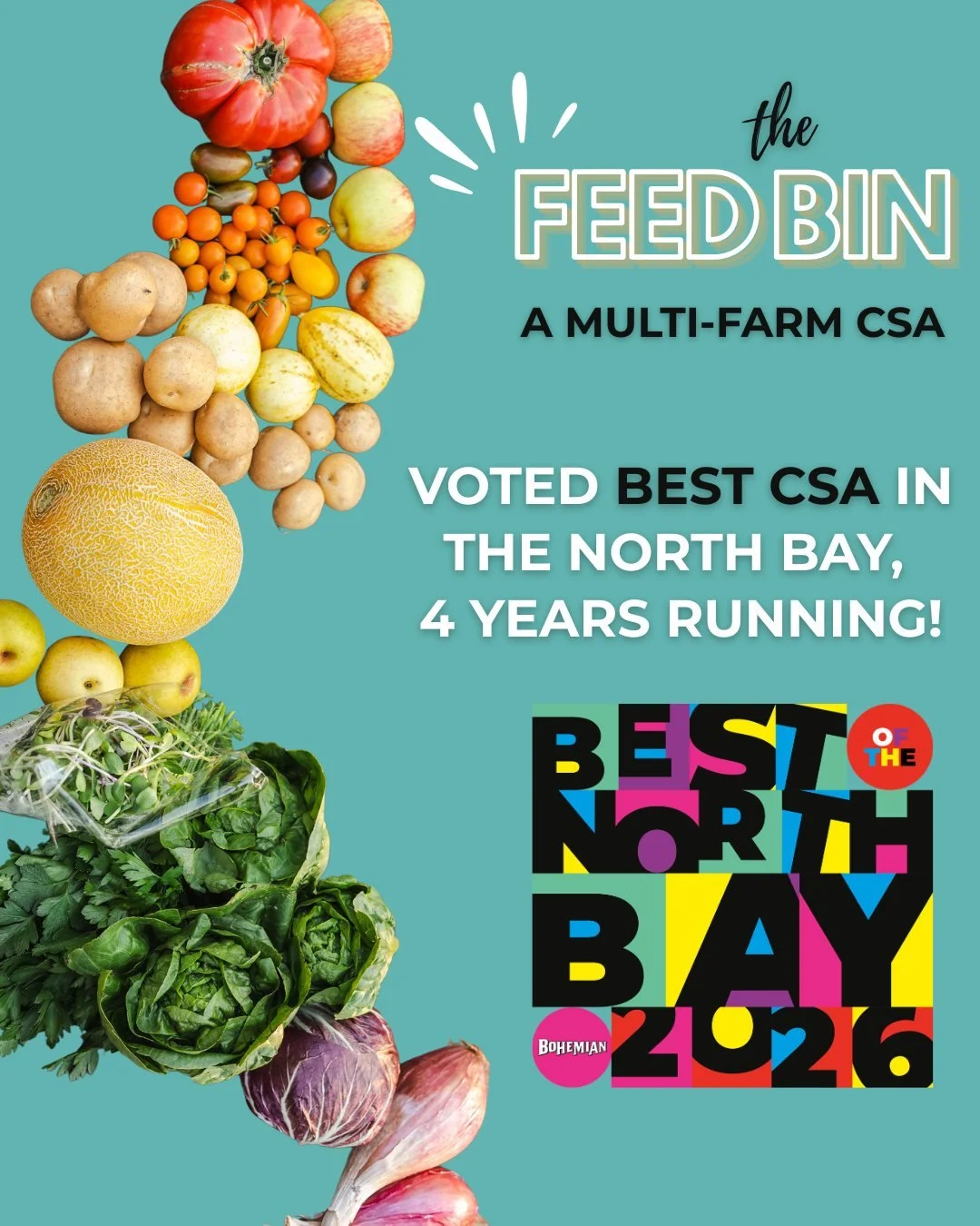 💚 Huge thanks to everyone who voted us Best CSA in the @northbaybohemian's Best of the North Bay! Our multi-farm CSA is one of the ways we support our local farms, including the 33 North Bay farms that are owner-members of our cooperative. Each box 