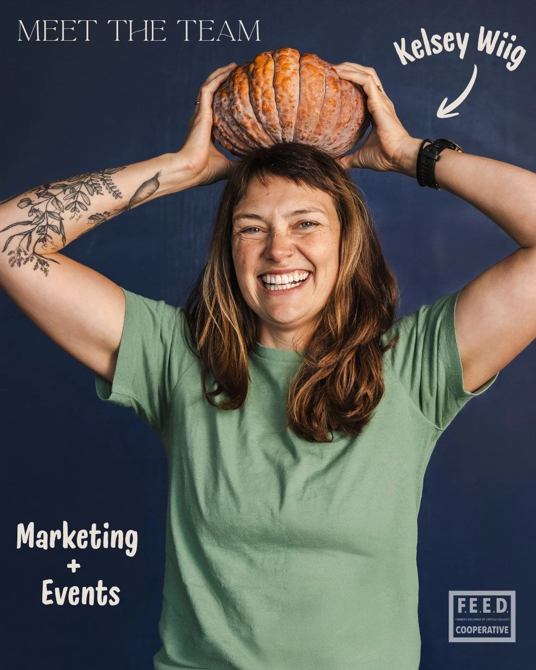 💚 Meet the FEED Team Series! This week we're spotlighting Kelsey Wiig, who is on our marketing and events teams, but also wears many hats at FEED (including being in charge of our actual hats). She's been working at FEED for 6 years!

🍊 Currently l