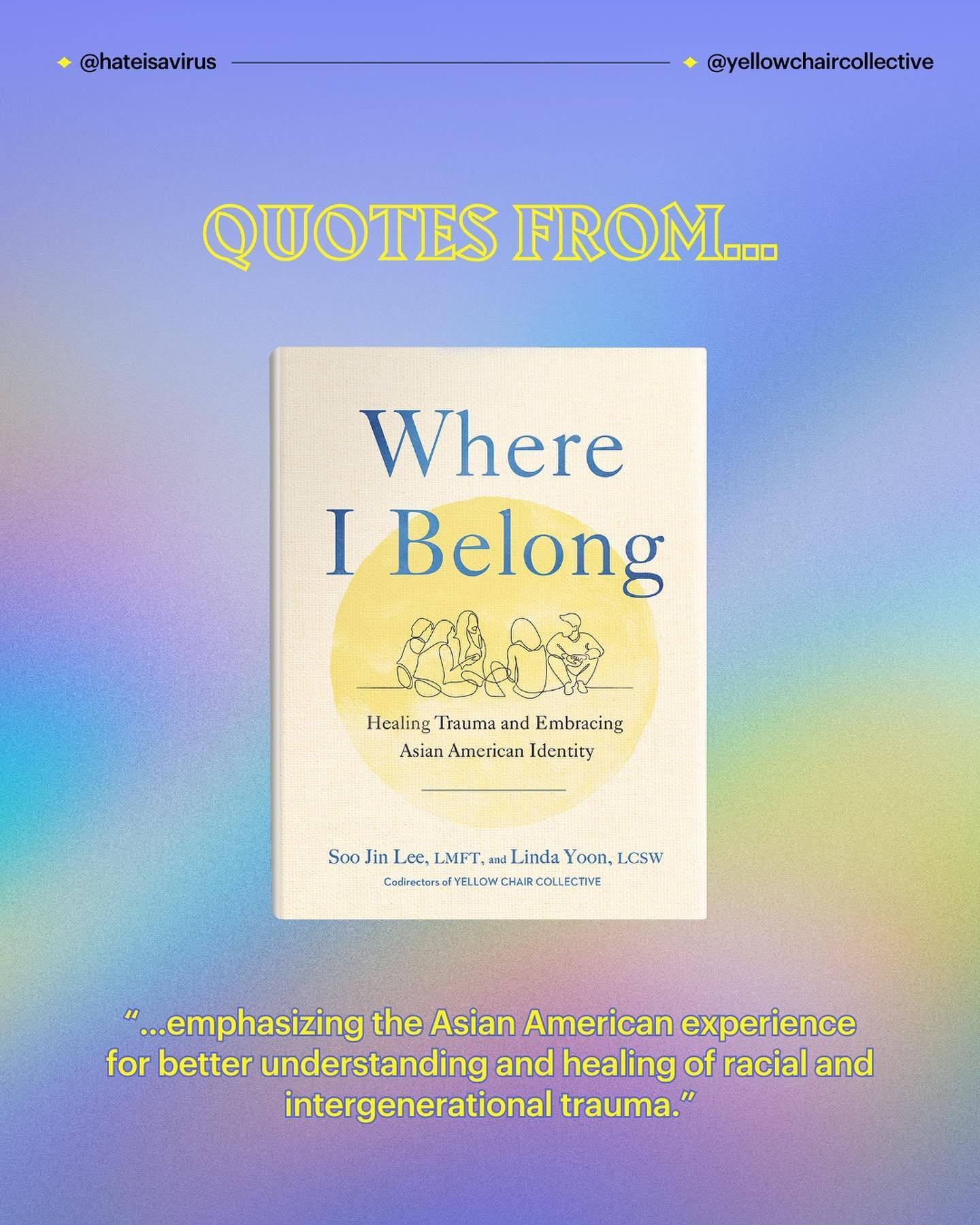 July is national minority mental health awareness month, a time to consciously center the emotional and psychological wellness of POC individuals and communities. Last year, @soojinlee.mft &amp; @lindayoontherapy published &ldquo;Where I Belong&rdquo